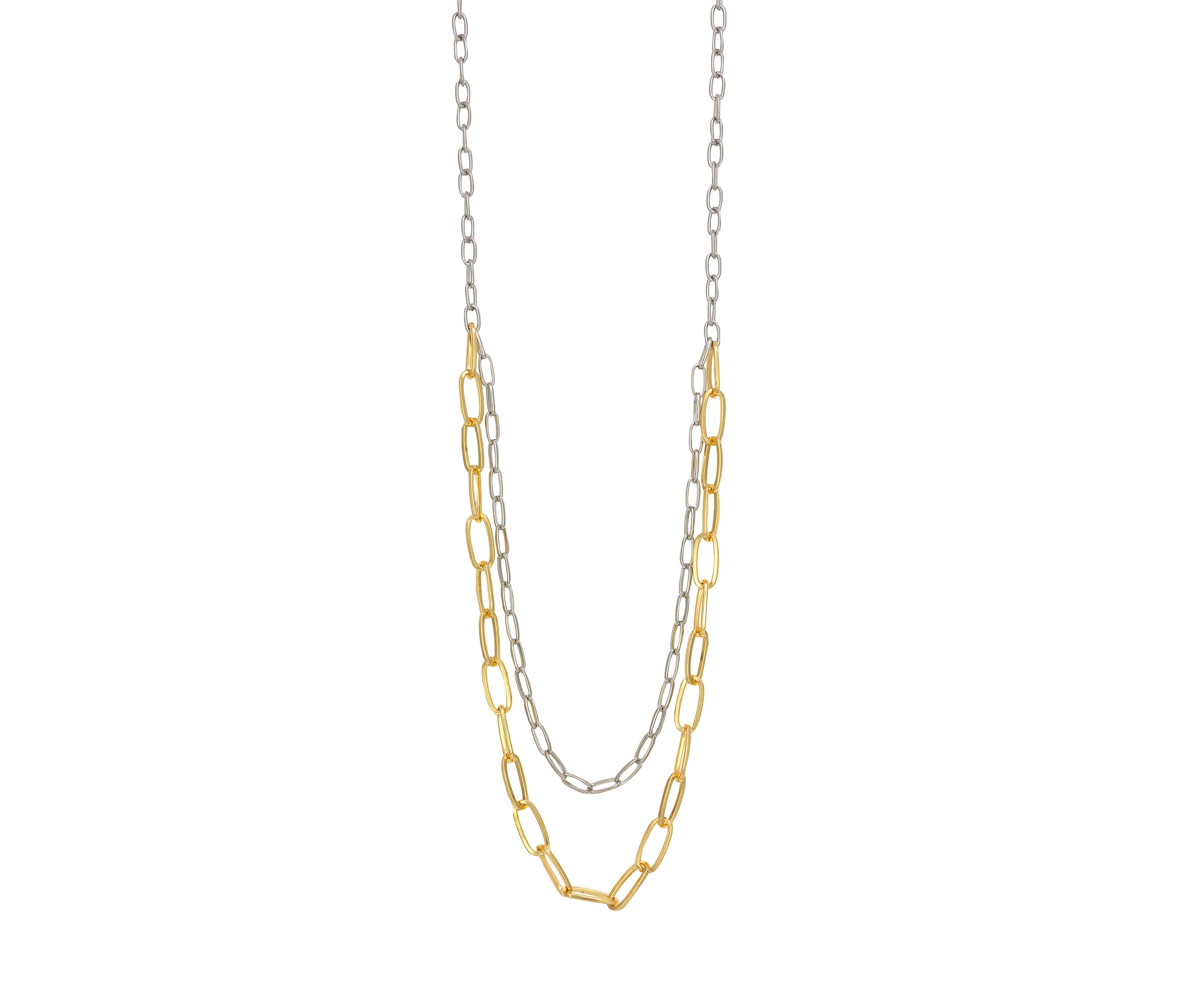 Two-Tone 2-Row Long Chain Link Necklace 