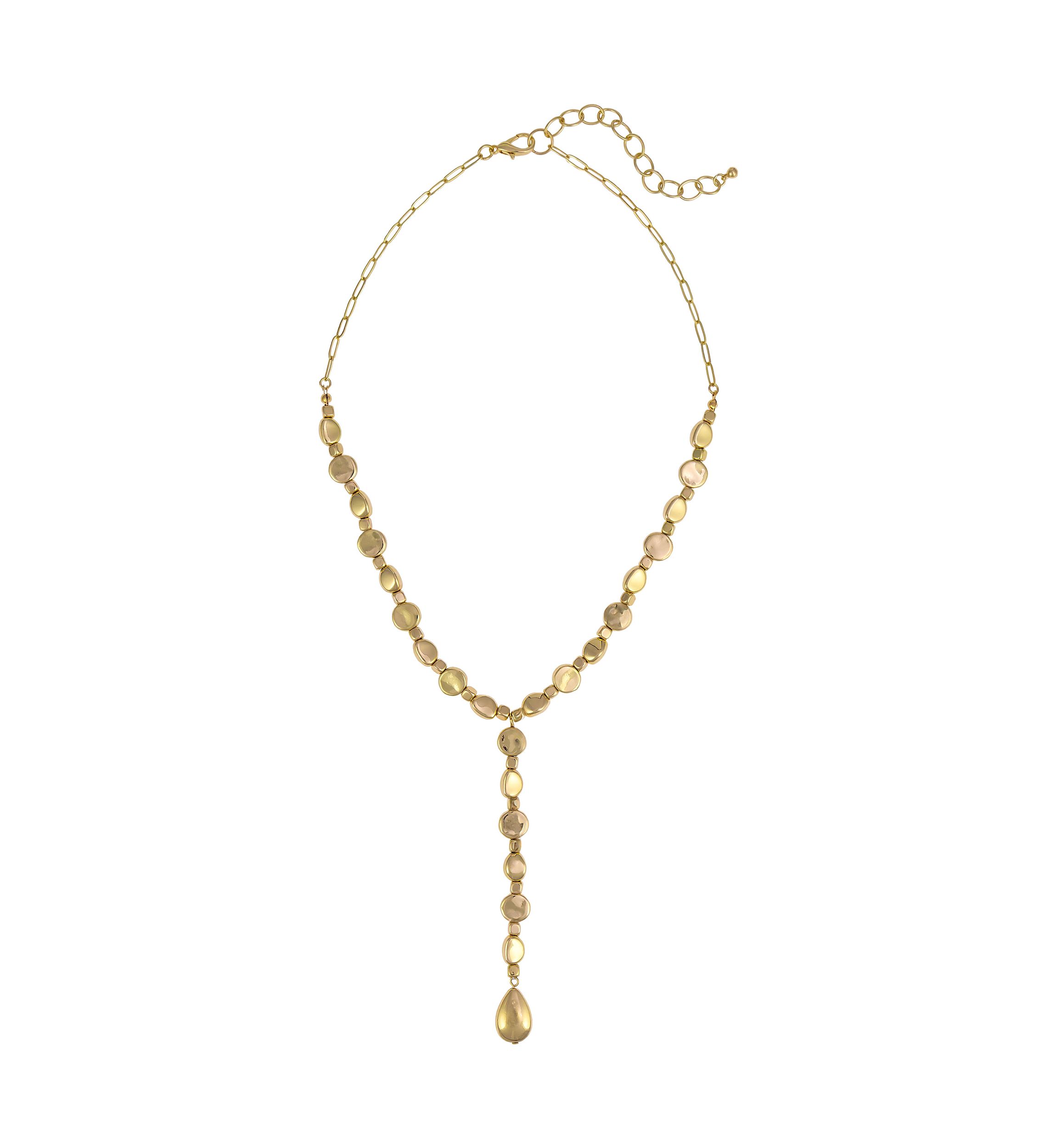 Gold Tone Short Beaded Y Necklace