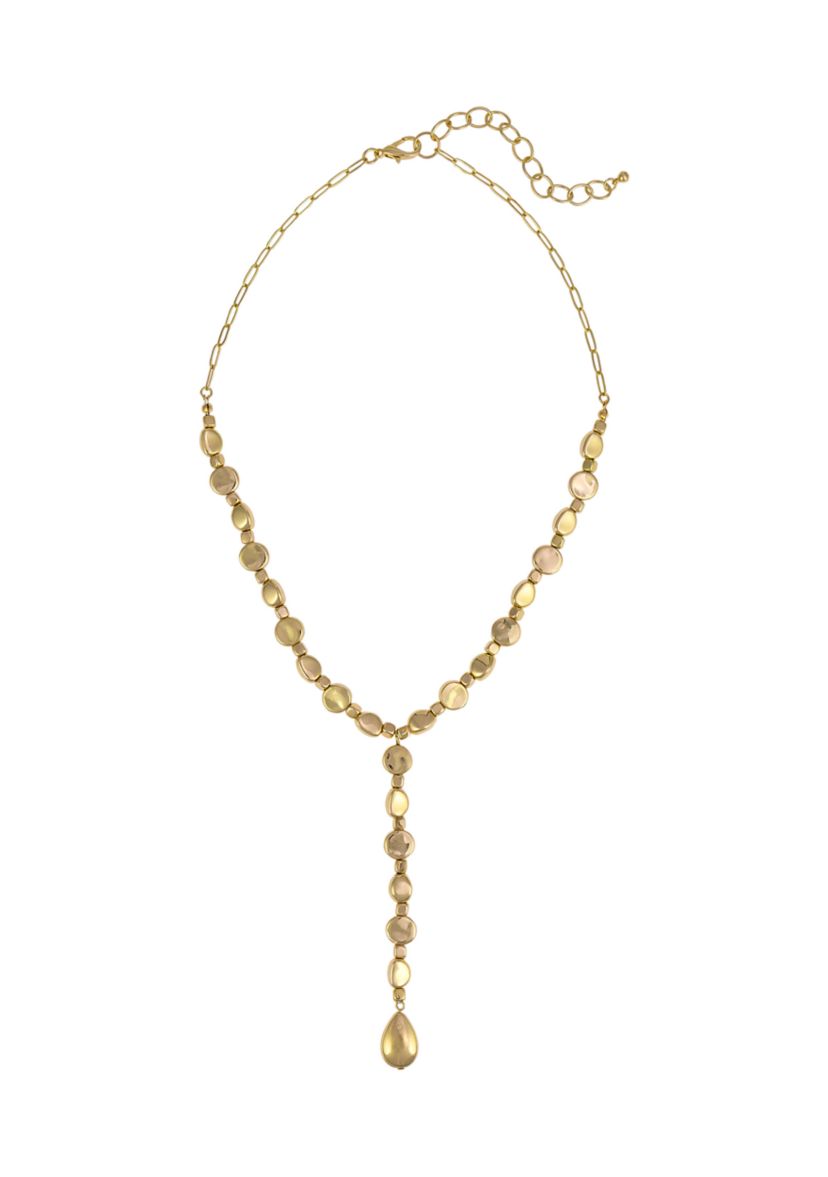 Gold Tone Short Beaded Y Necklace
