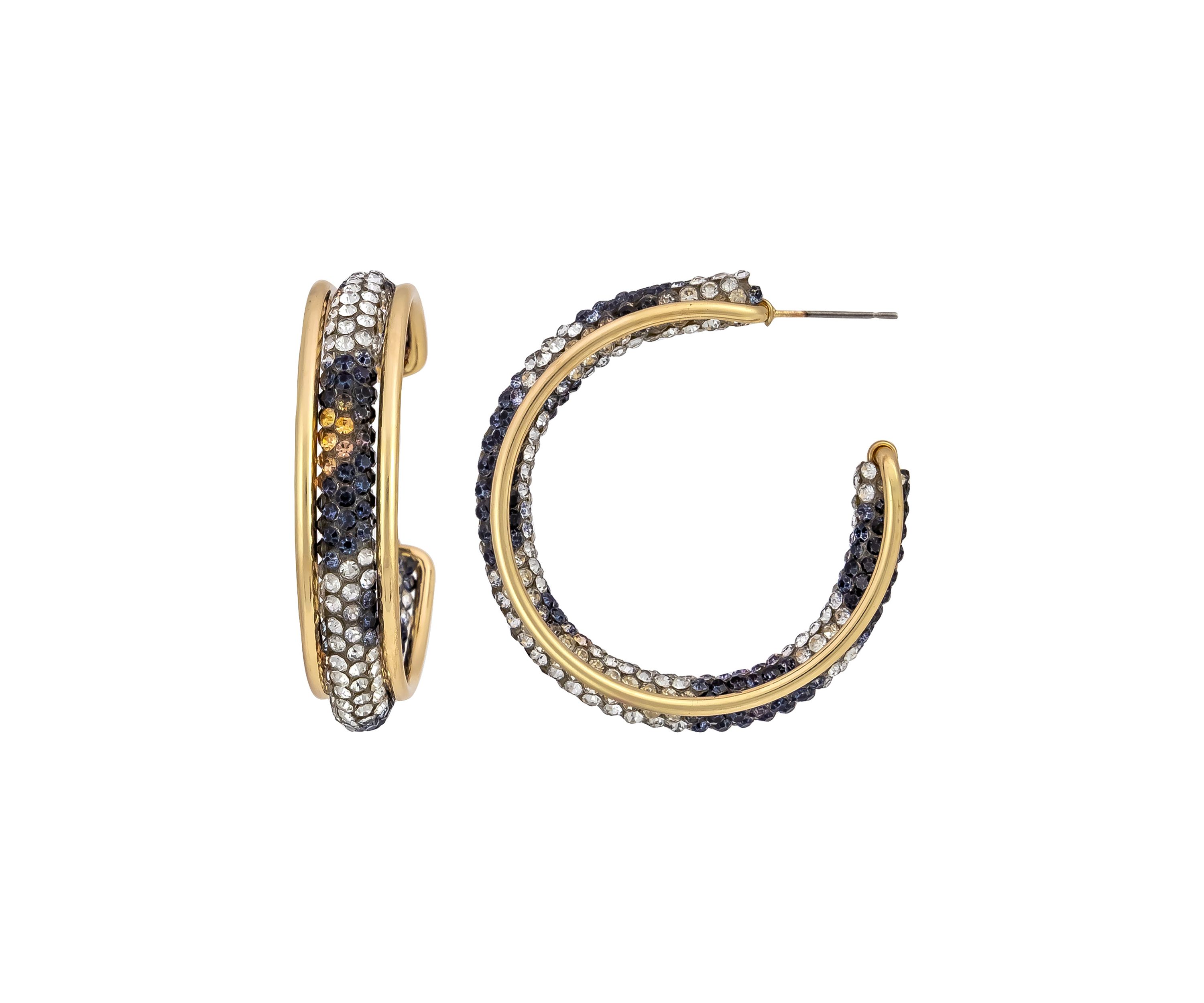 Gold Tone Woven Multi Colored Beaded Hoop Earrings