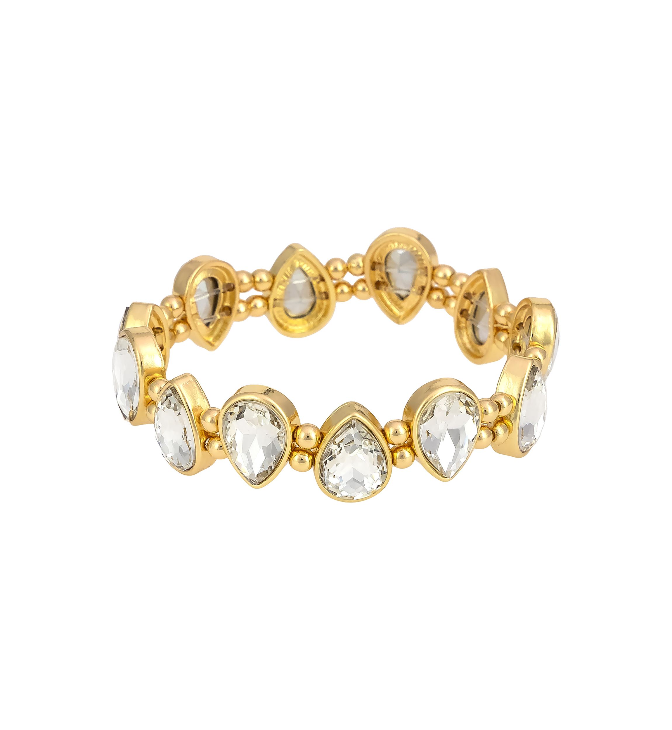 Gold Tone Crystal Stone Teardrop Stretch Bracelet