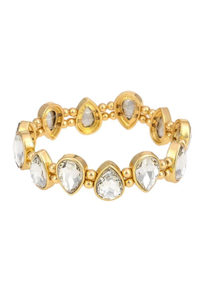 Gold Tone Crystal Stone Teardrop Stretch Bracelet