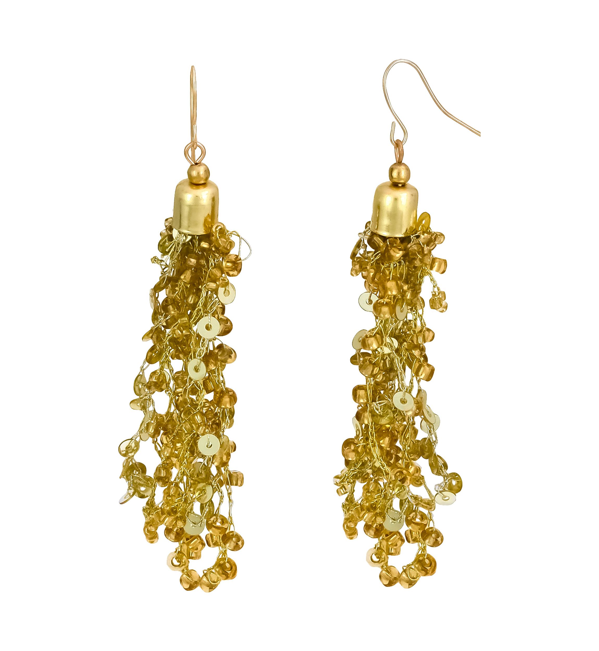 Crochet with Sequins Tassel Drop Earrings