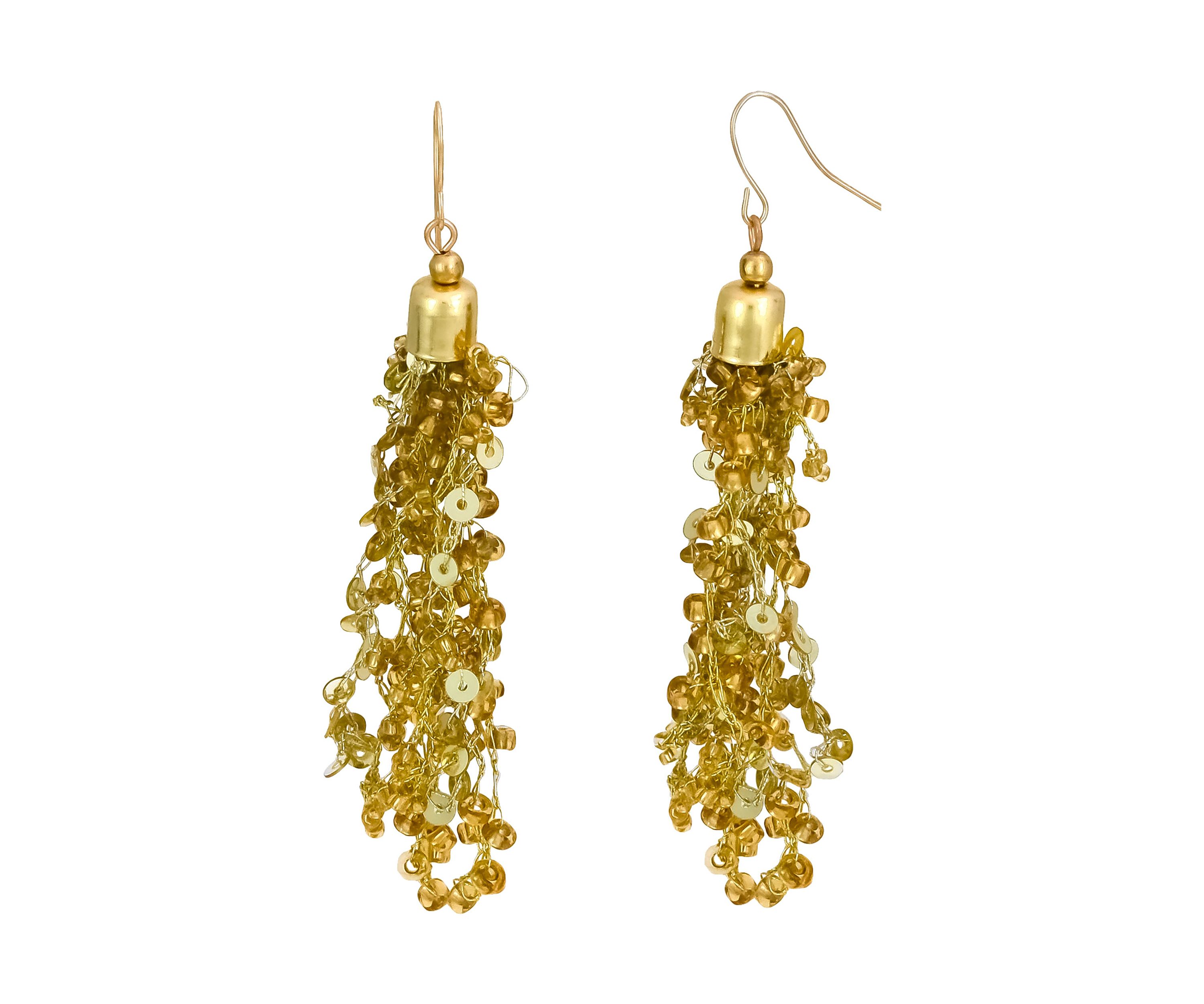 Crochet with Sequins Tassel Drop Earrings