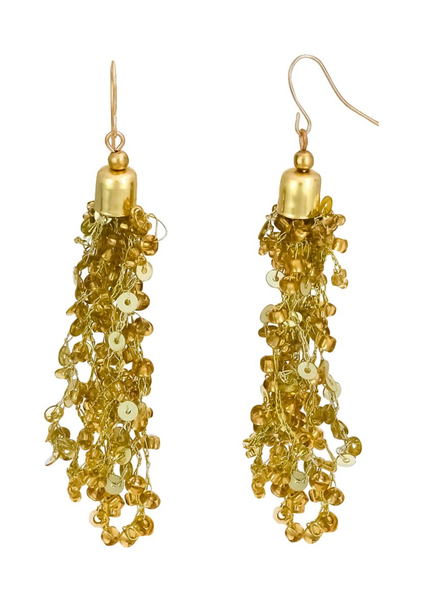 Crochet with Sequins Tassel Drop Earrings