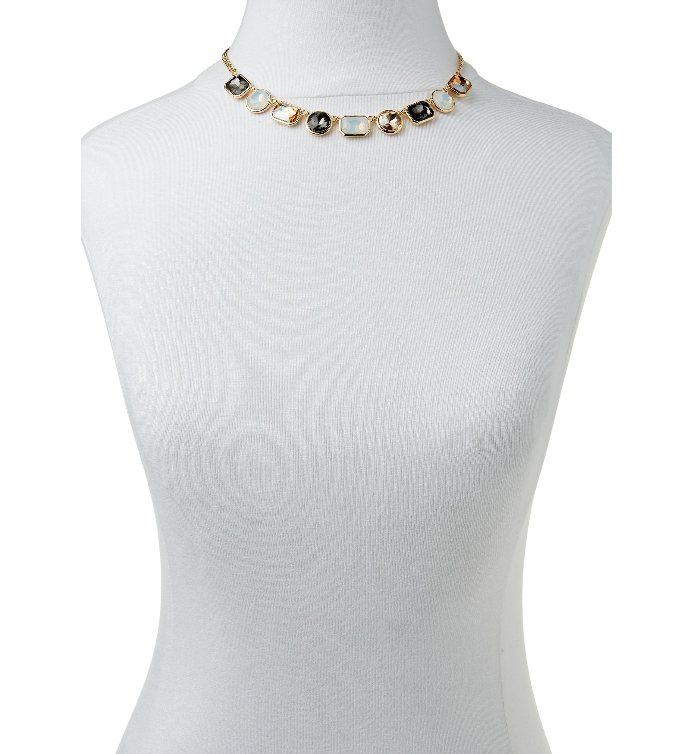 Gold Tone Multi Stone Frontal Necklace