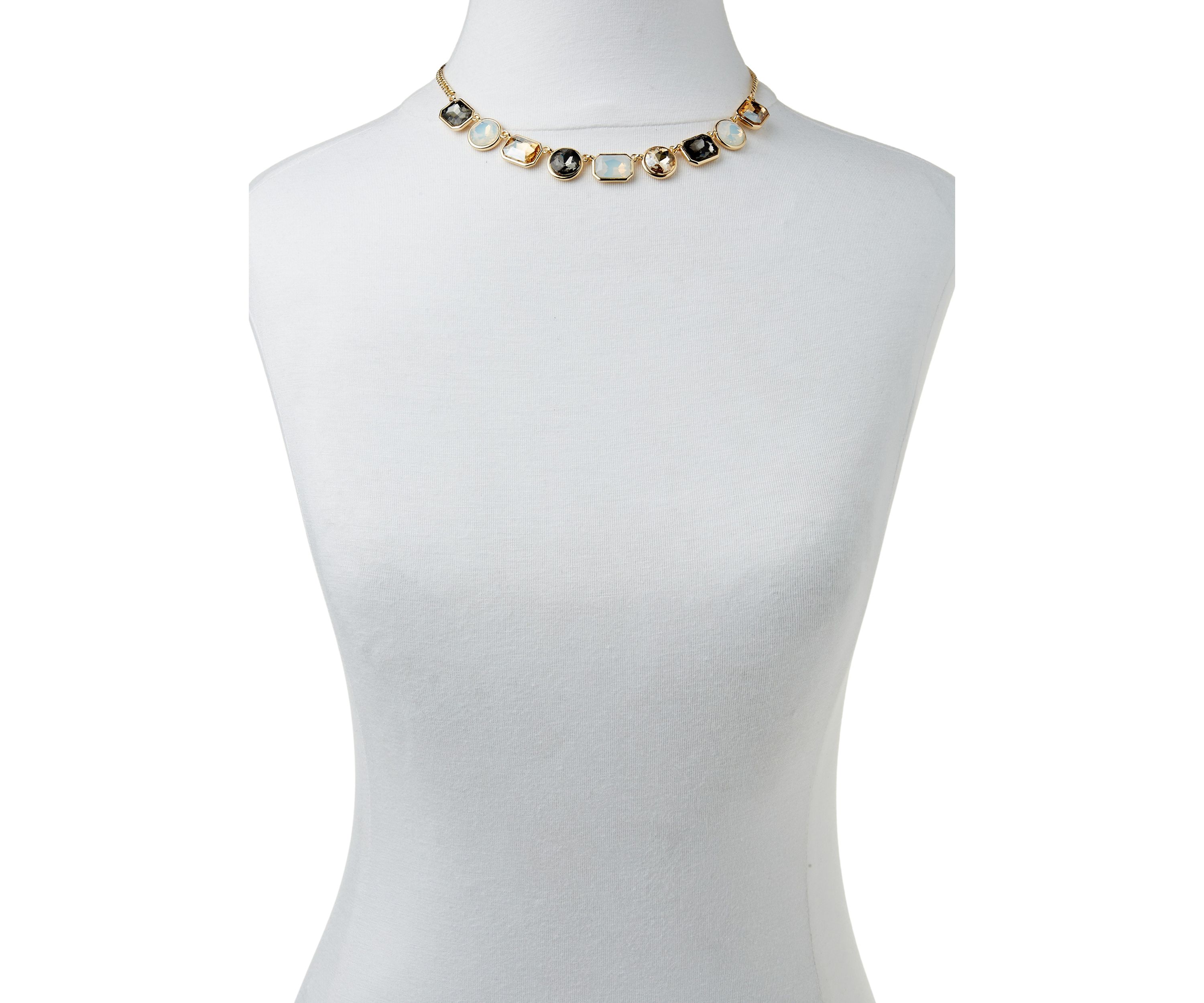 Gold Tone Multi Stone Frontal Necklace