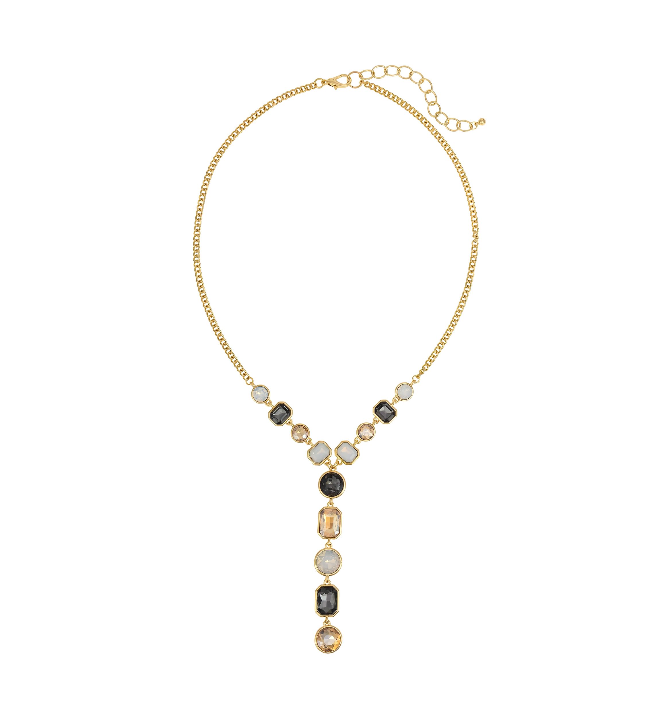 Gold Tone Multi Shaped Stone Necklace