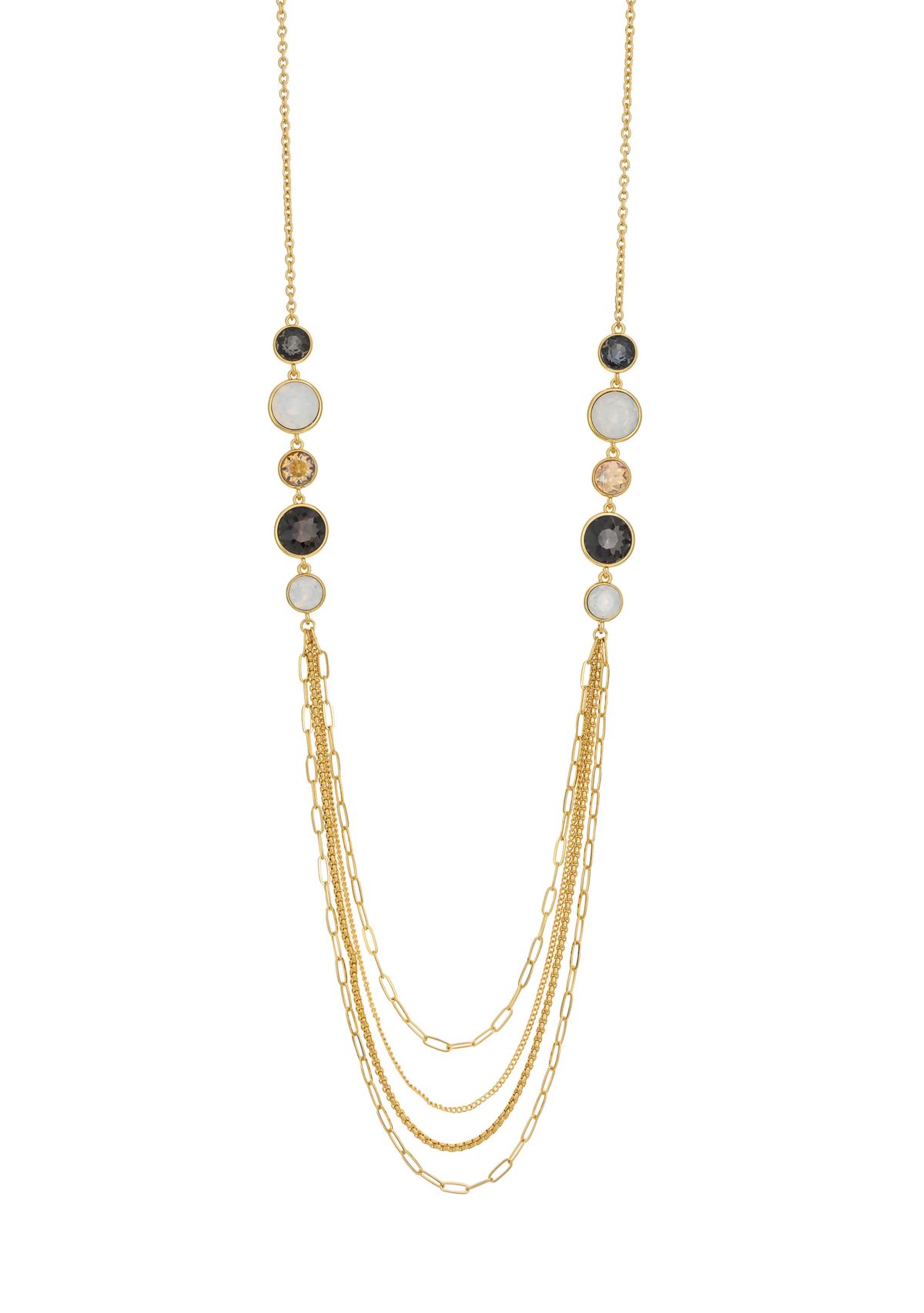 Gold Tone Long Multi Chain Swag Necklace