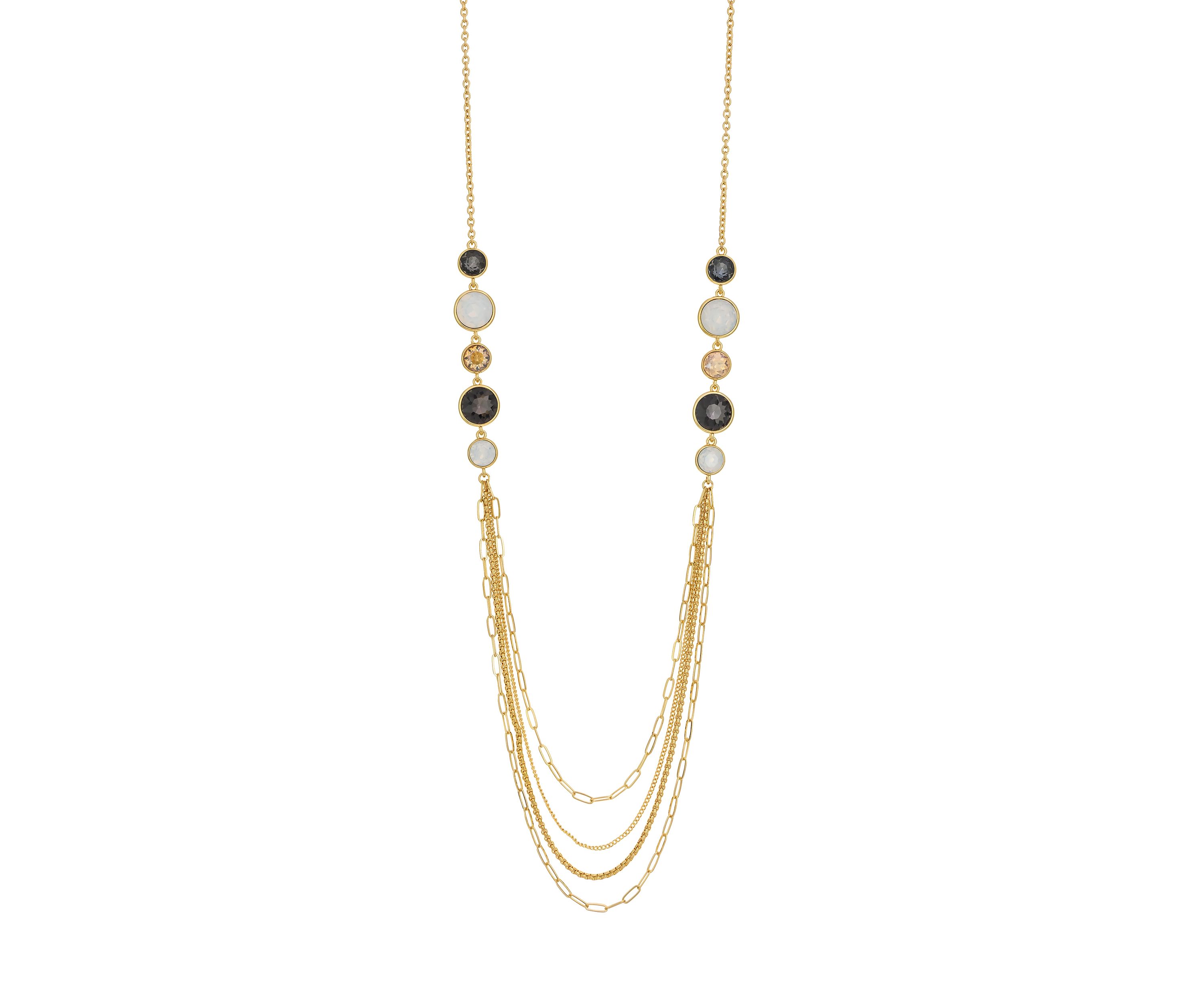 Gold Tone Long Multi Chain Swag Necklace