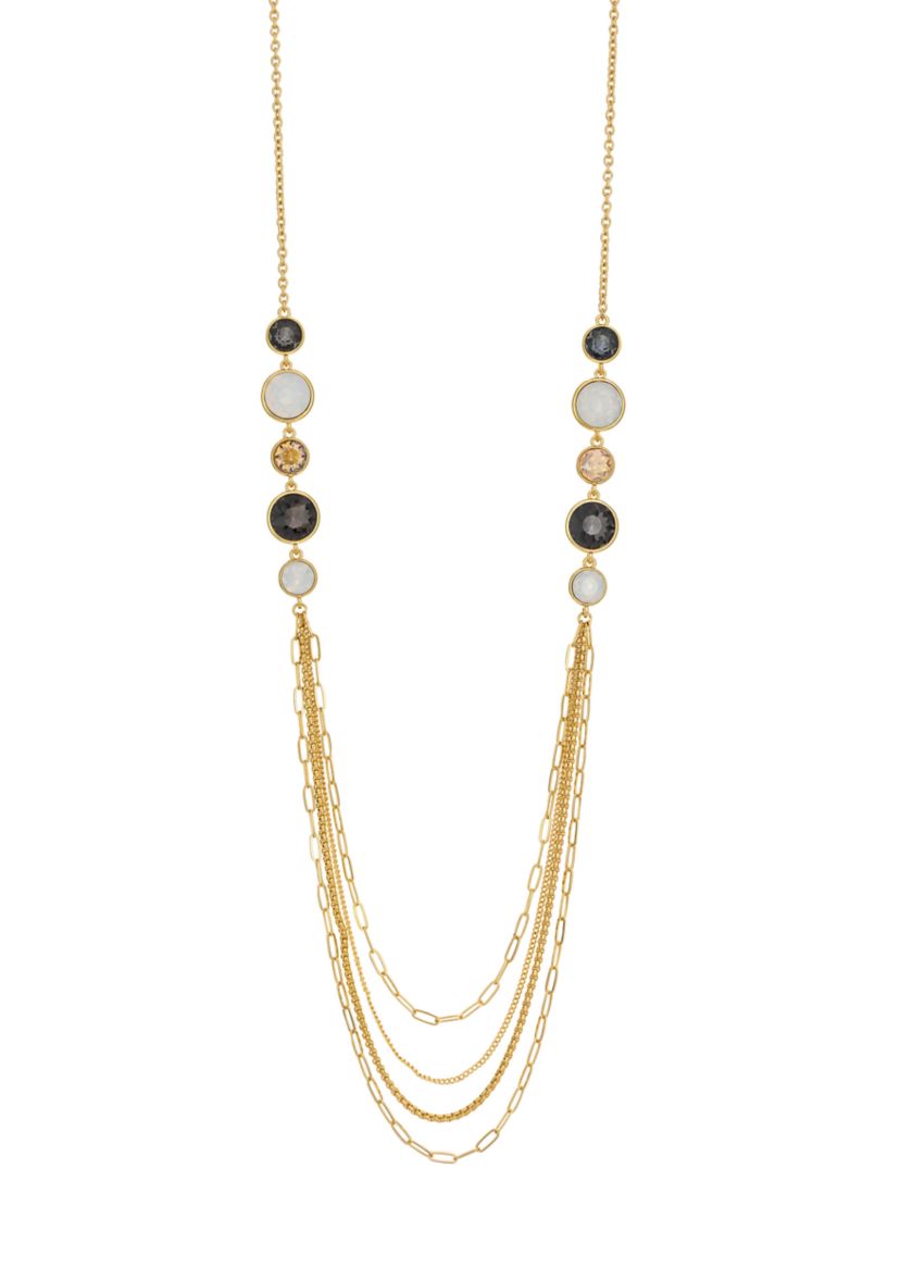 Gold Tone Long Multi Chain Swag Necklace