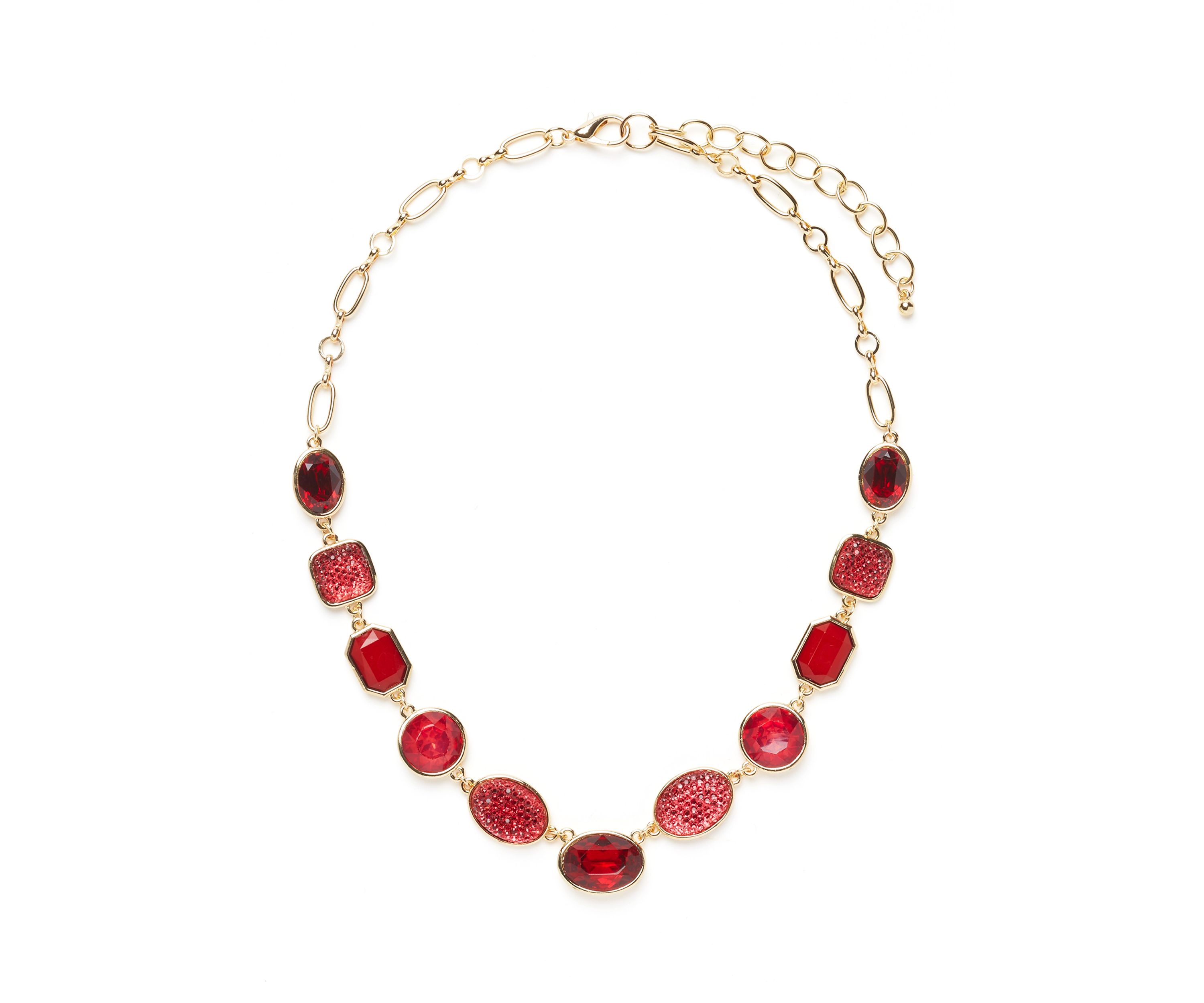 Gold Tone Red Stone Collar Necklace