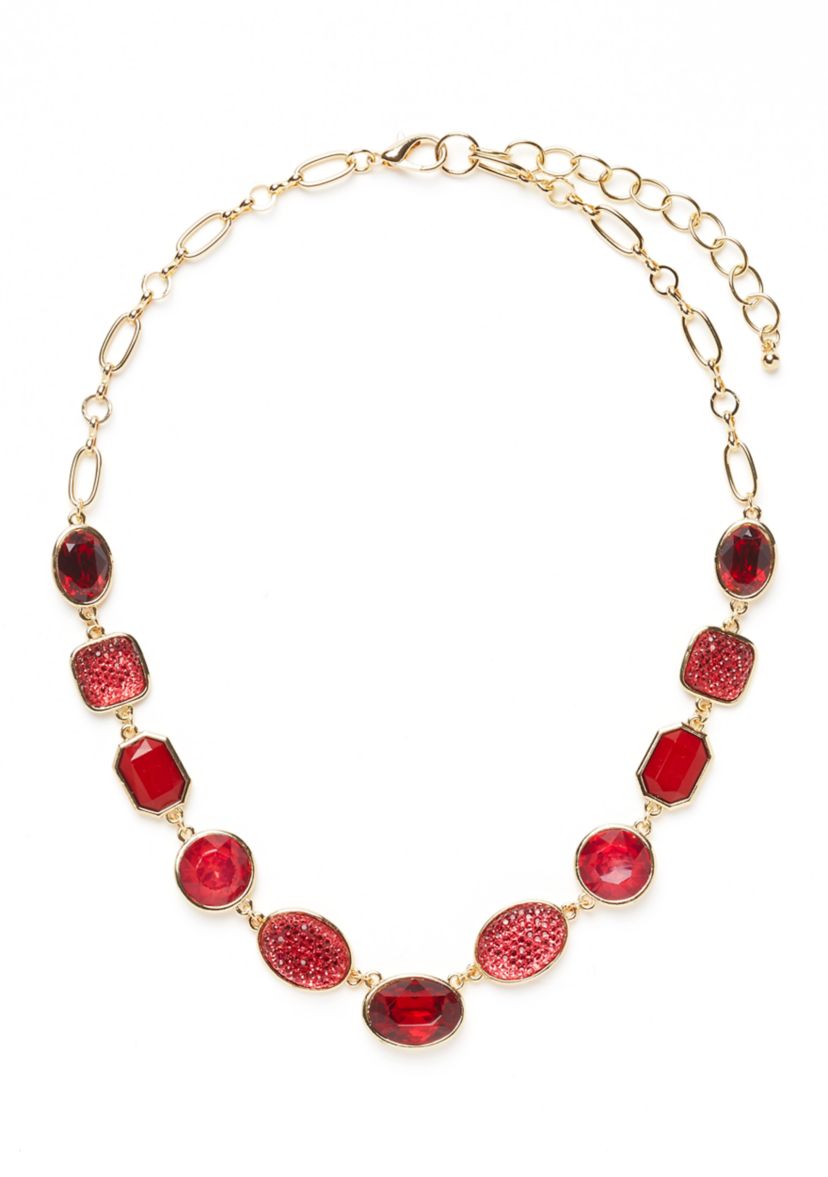 Gold Tone Red Stone Collar Necklace