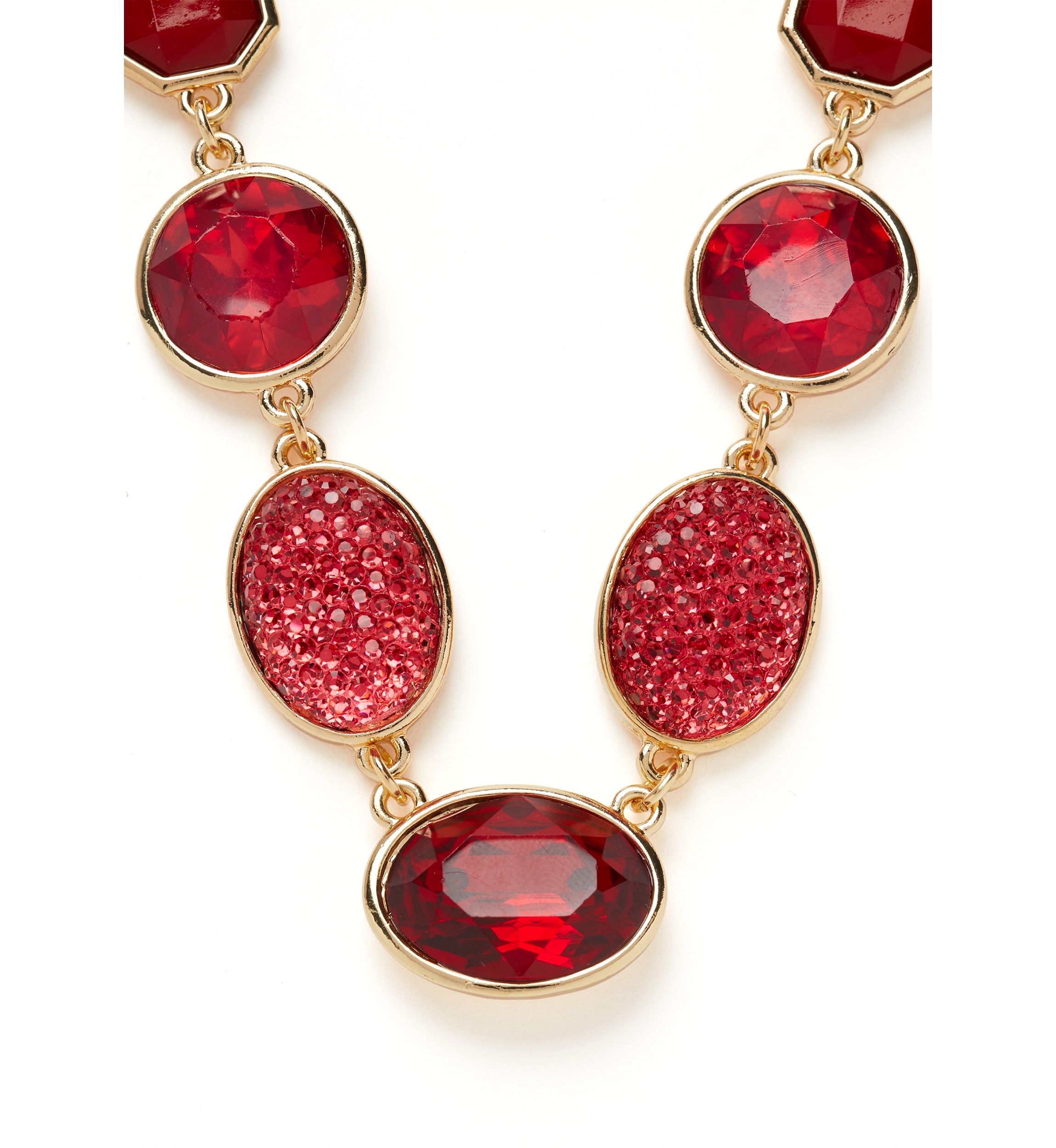 Gold Tone Red Stone Collar Necklace