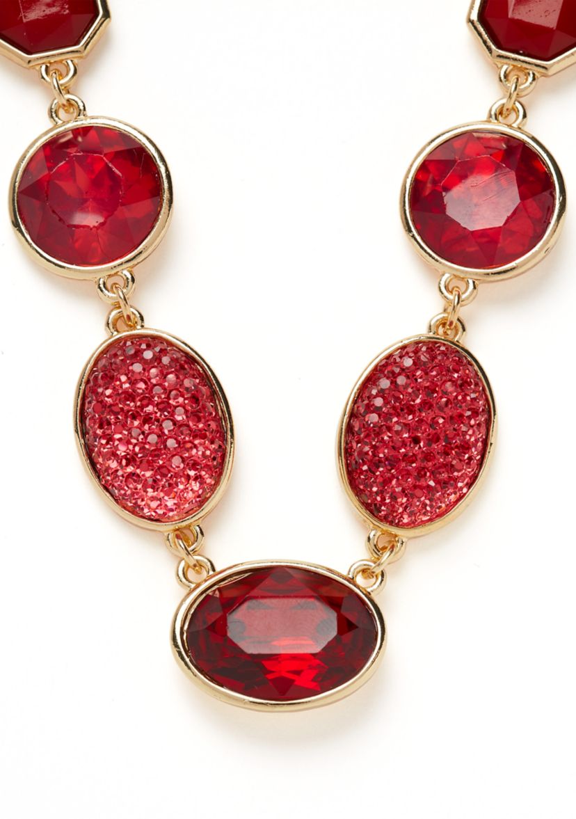 Gold Tone Red Stone Collar Necklace