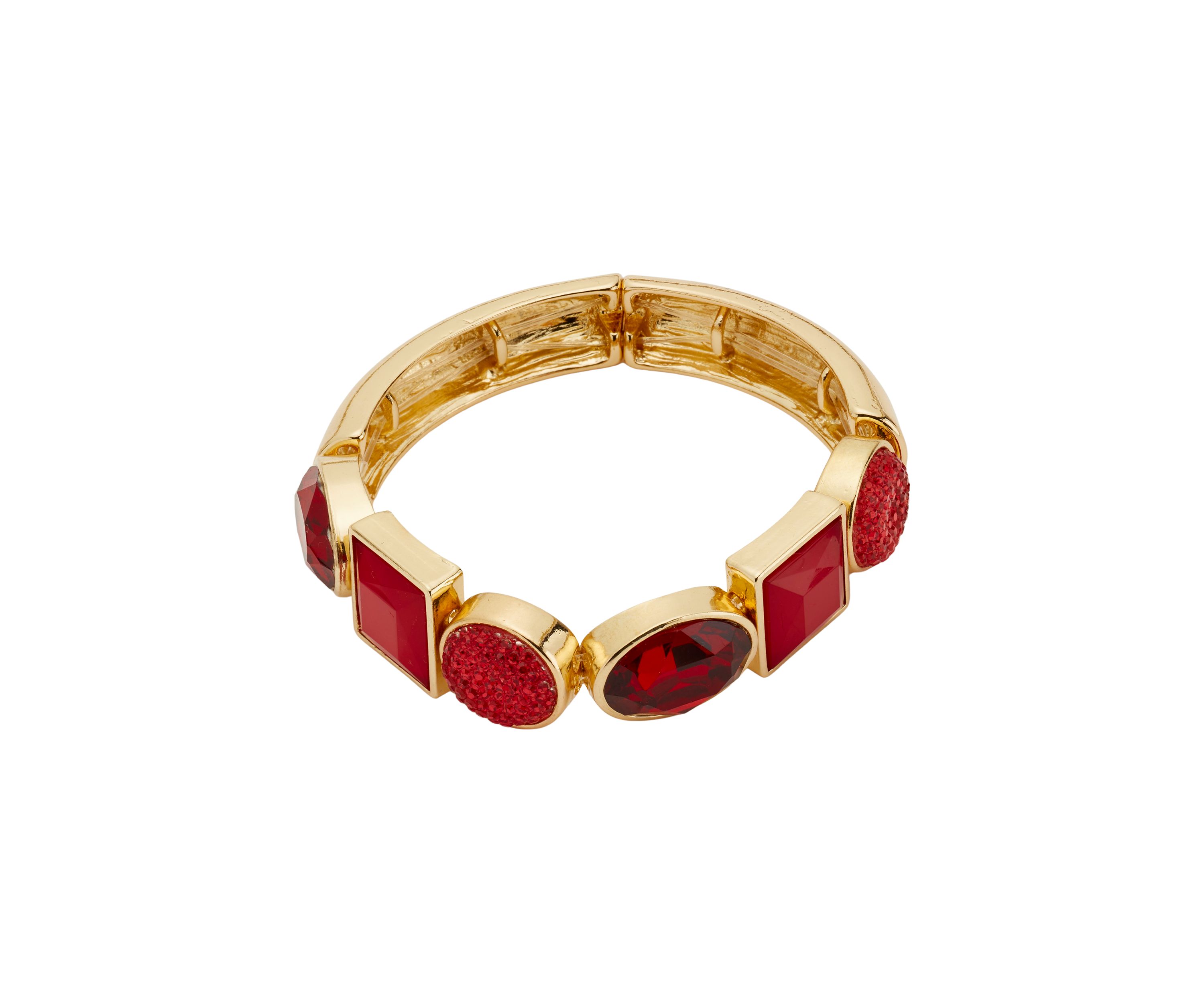 Gold Tone Red Stone Stretch Bracelet