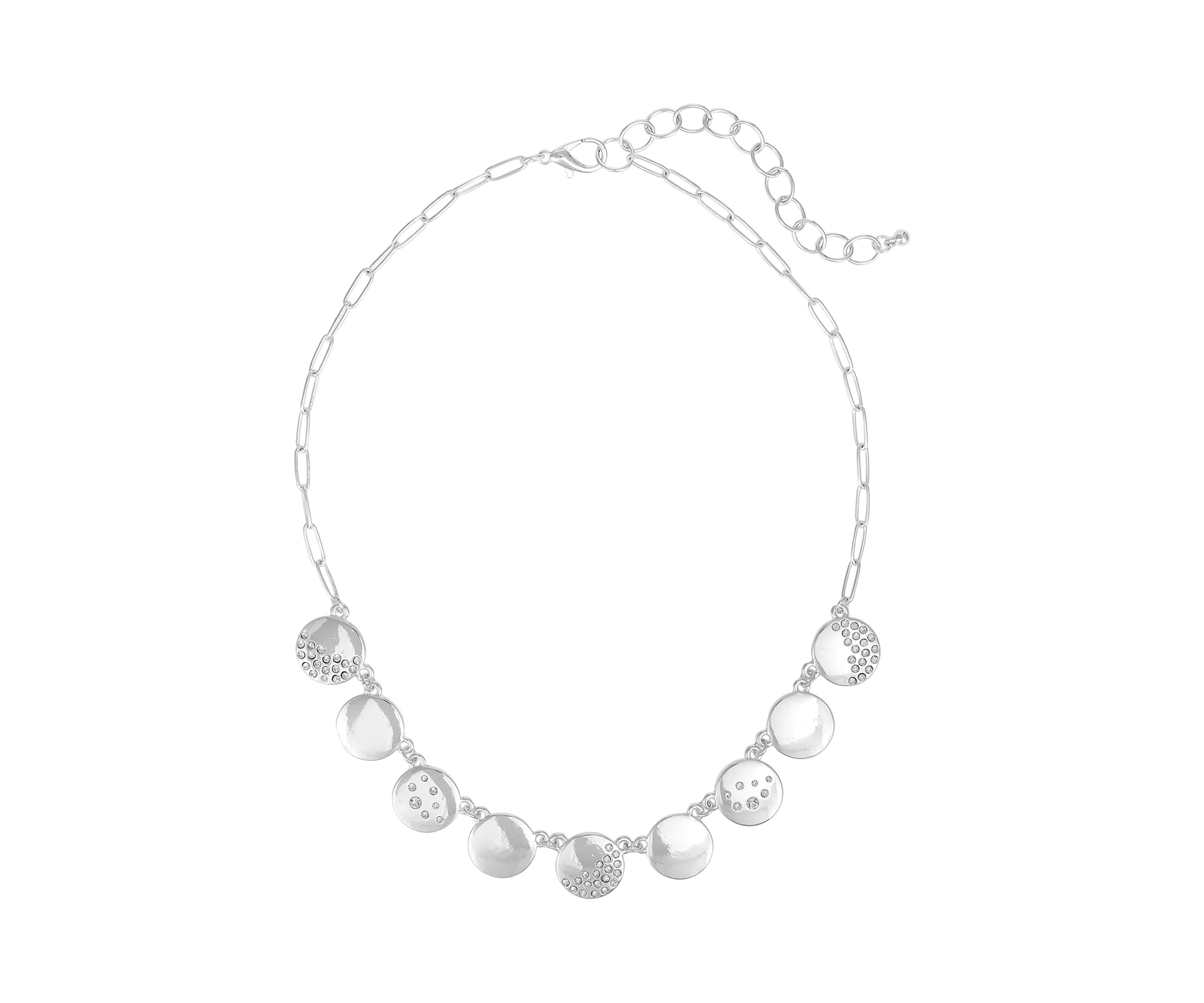 Silver Tone Round  Disc Frontal Necklace