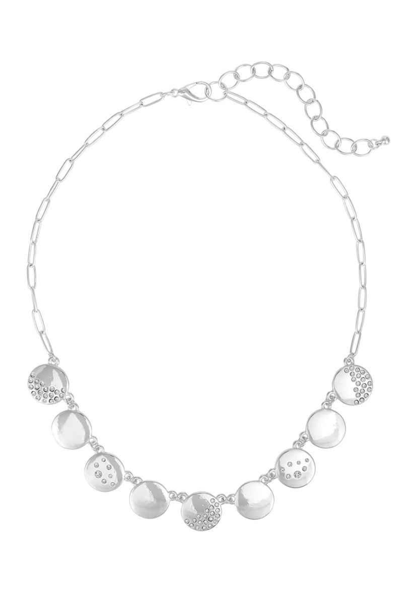 Silver Tone Round  Disc Frontal Necklace
