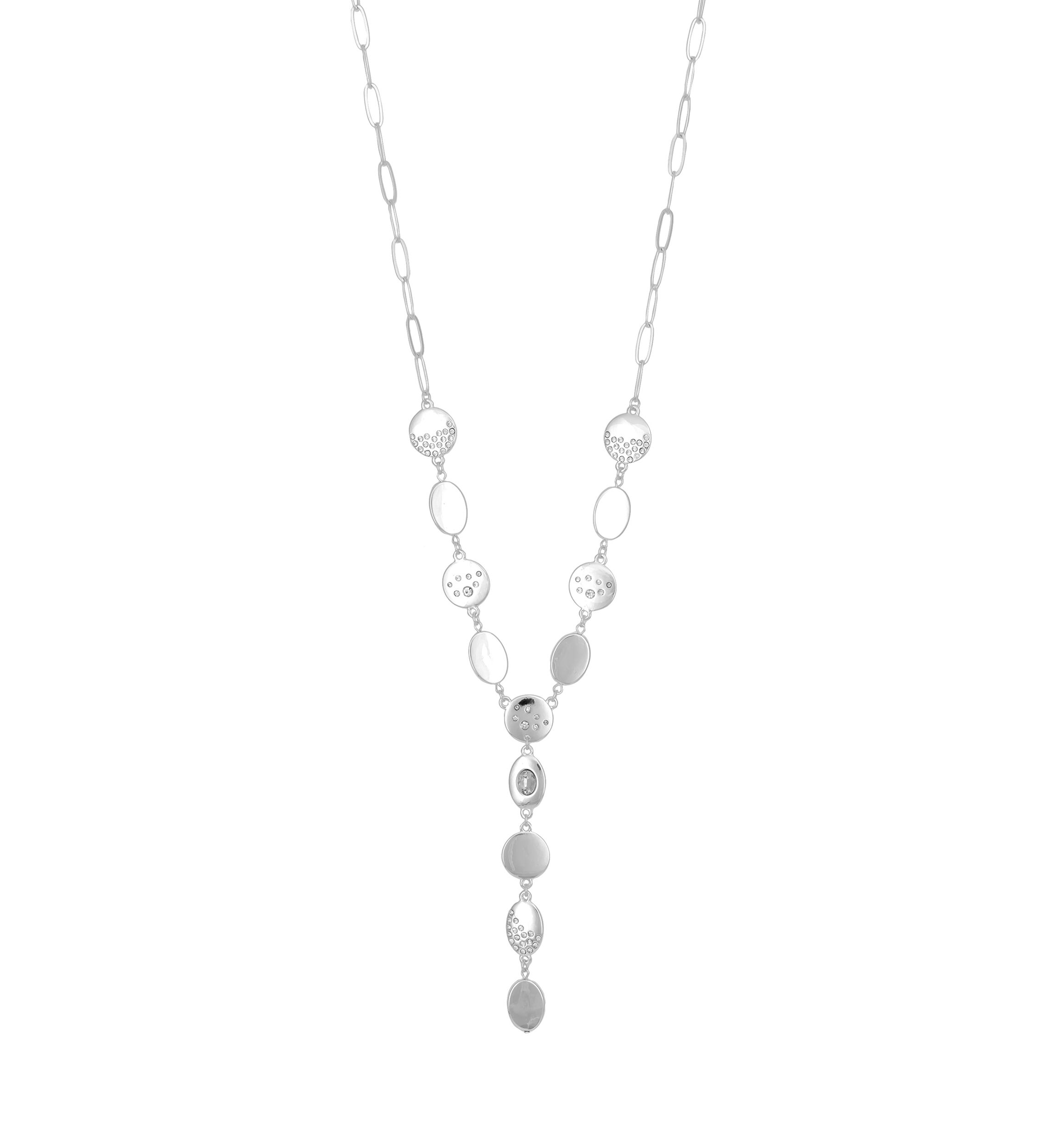 Silver Tone Linked Oval and Round Disc Y Necklace