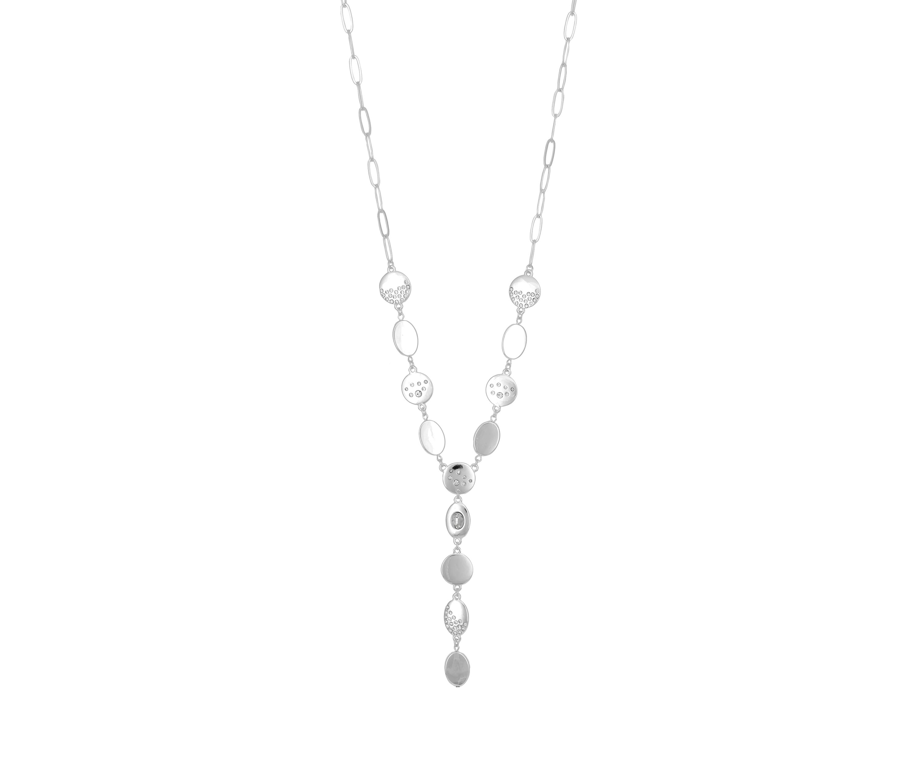 Silver Tone Linked Oval and Round Disc Y Necklace