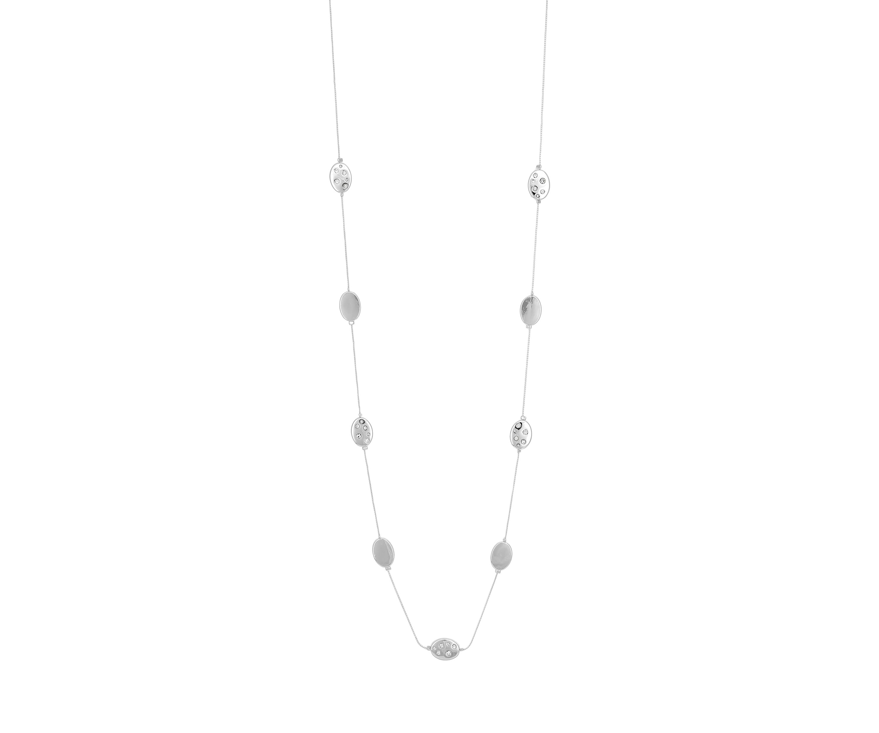 Silver Tone Long Oval Bead Station  Illusion Necklace
