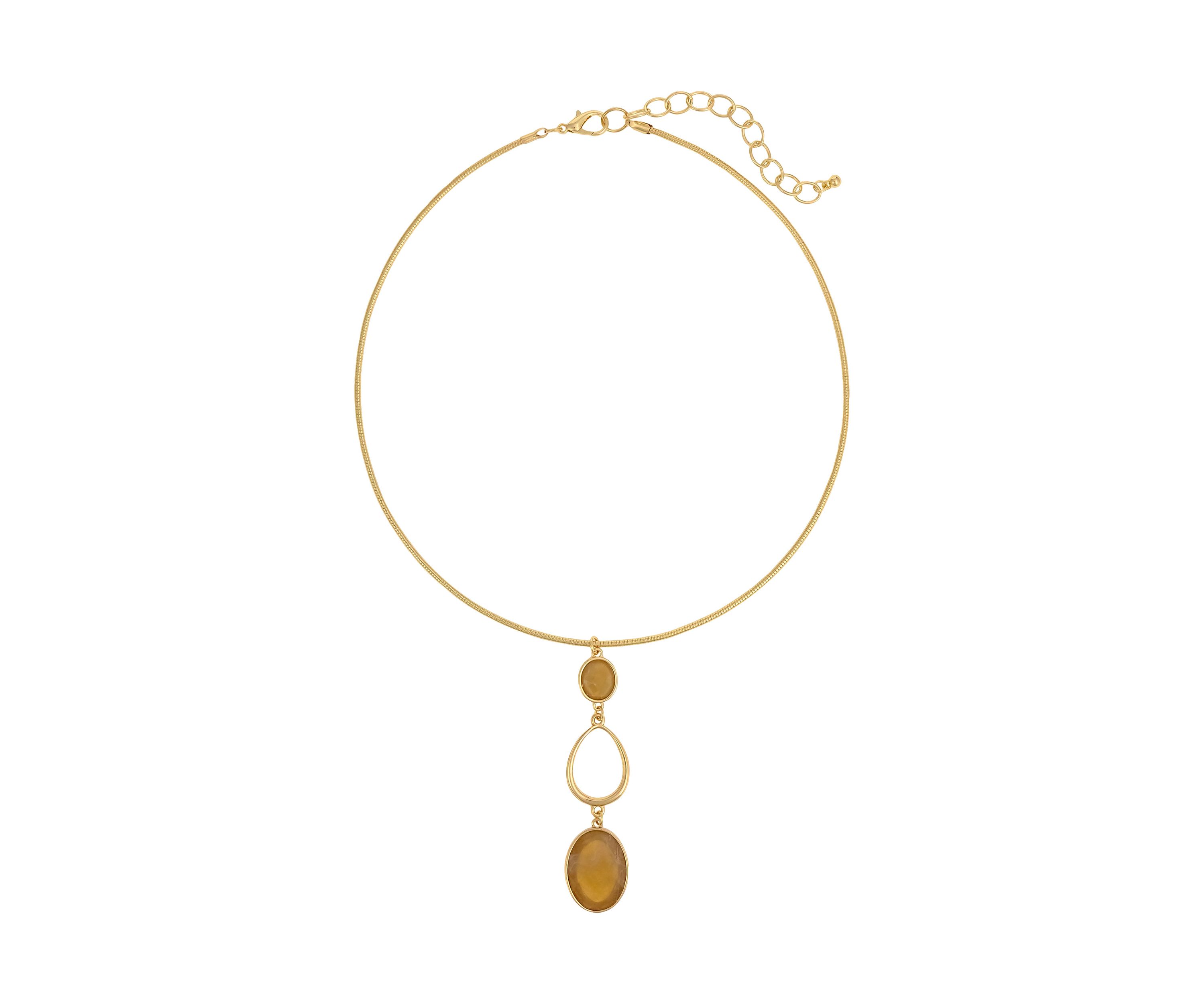 Gold Tone Neckwire Triple Drop Pendant Necklace