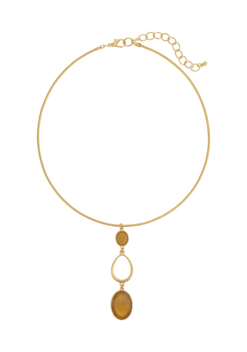 Gold Tone Neckwire Triple Drop Pendant Necklace