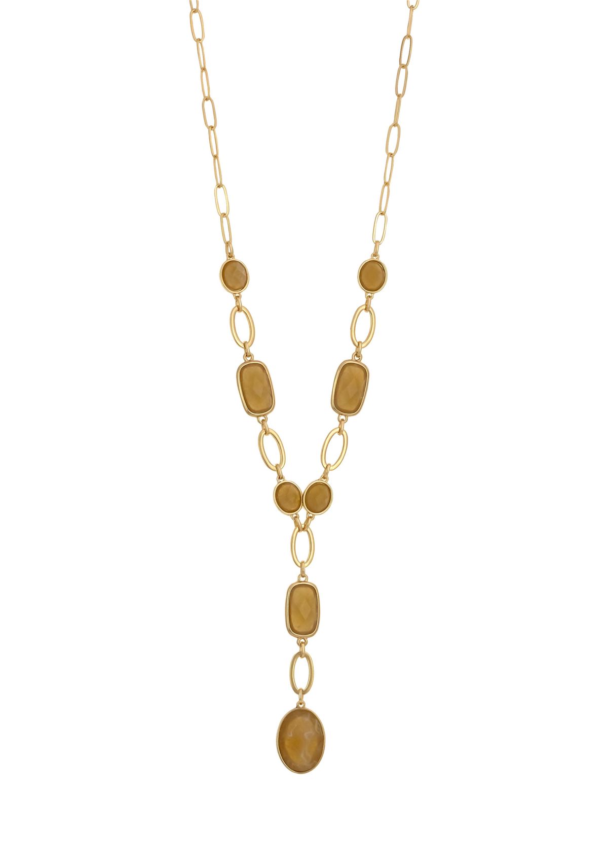 Gold Tone Linked Faceted Natural Colored Stone Y Necklace