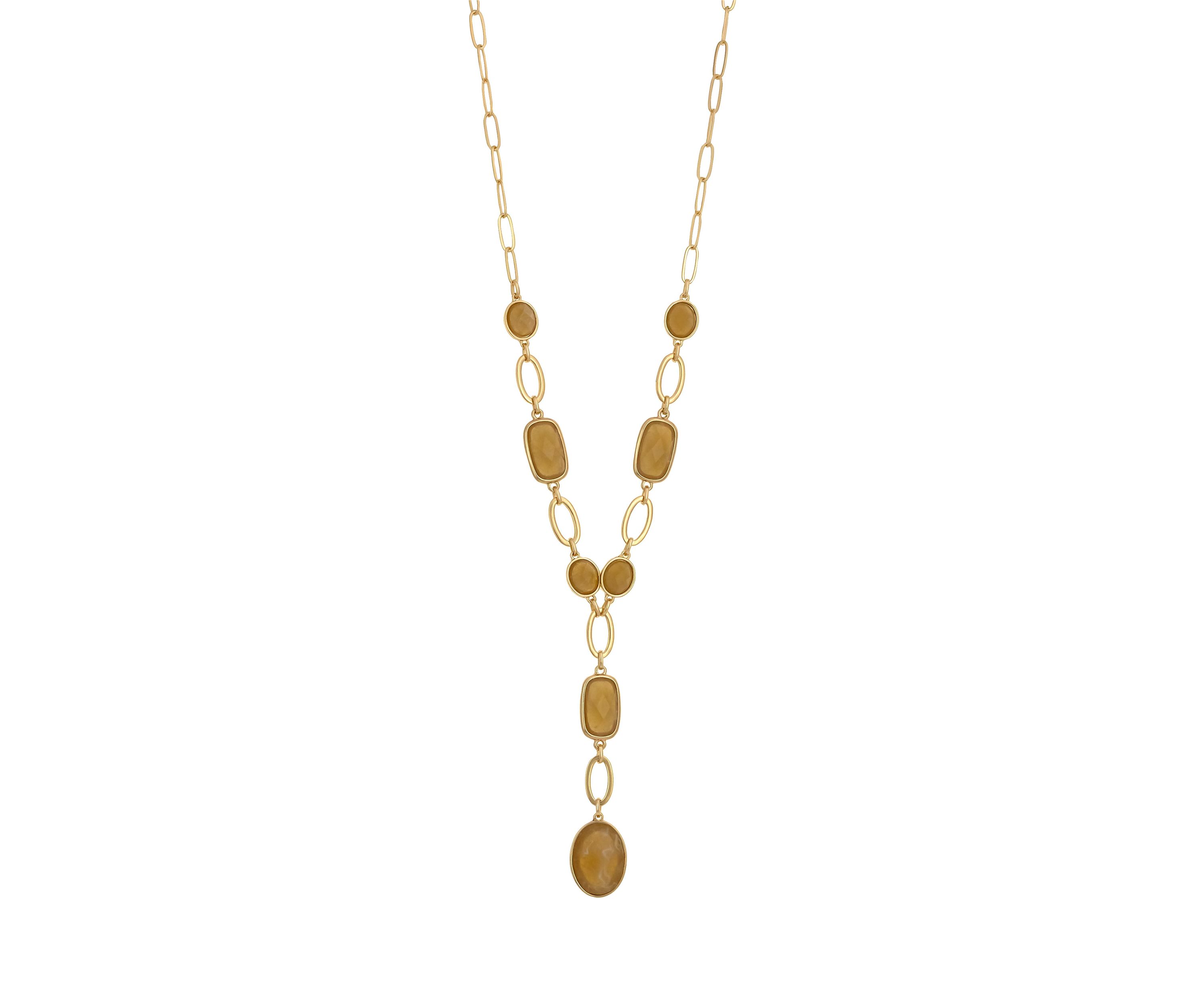 Gold Tone Linked Faceted Natural Colored Stone Y Necklace