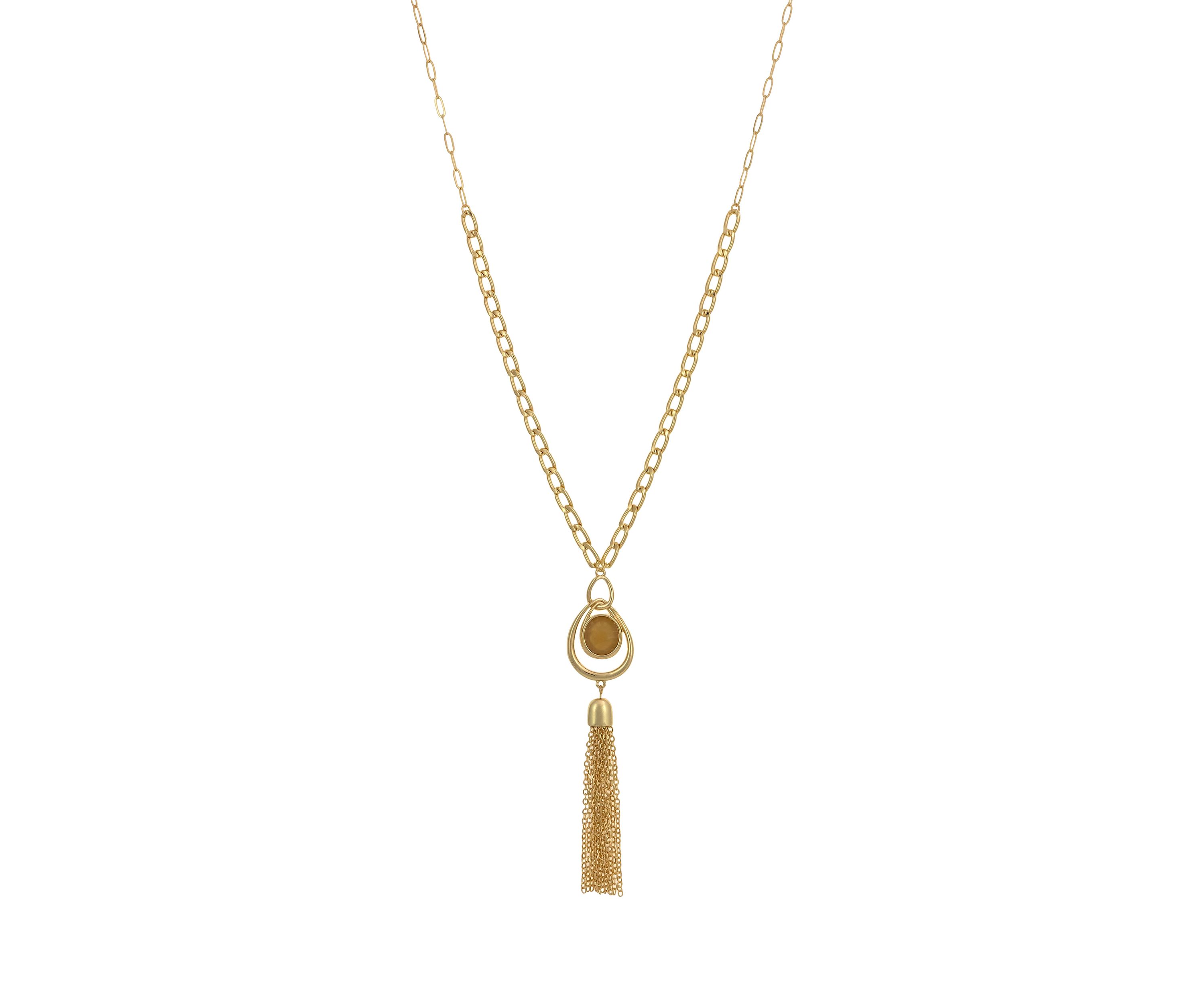 Gold Tone Long Linked Chain Tassel Pendant Necklace