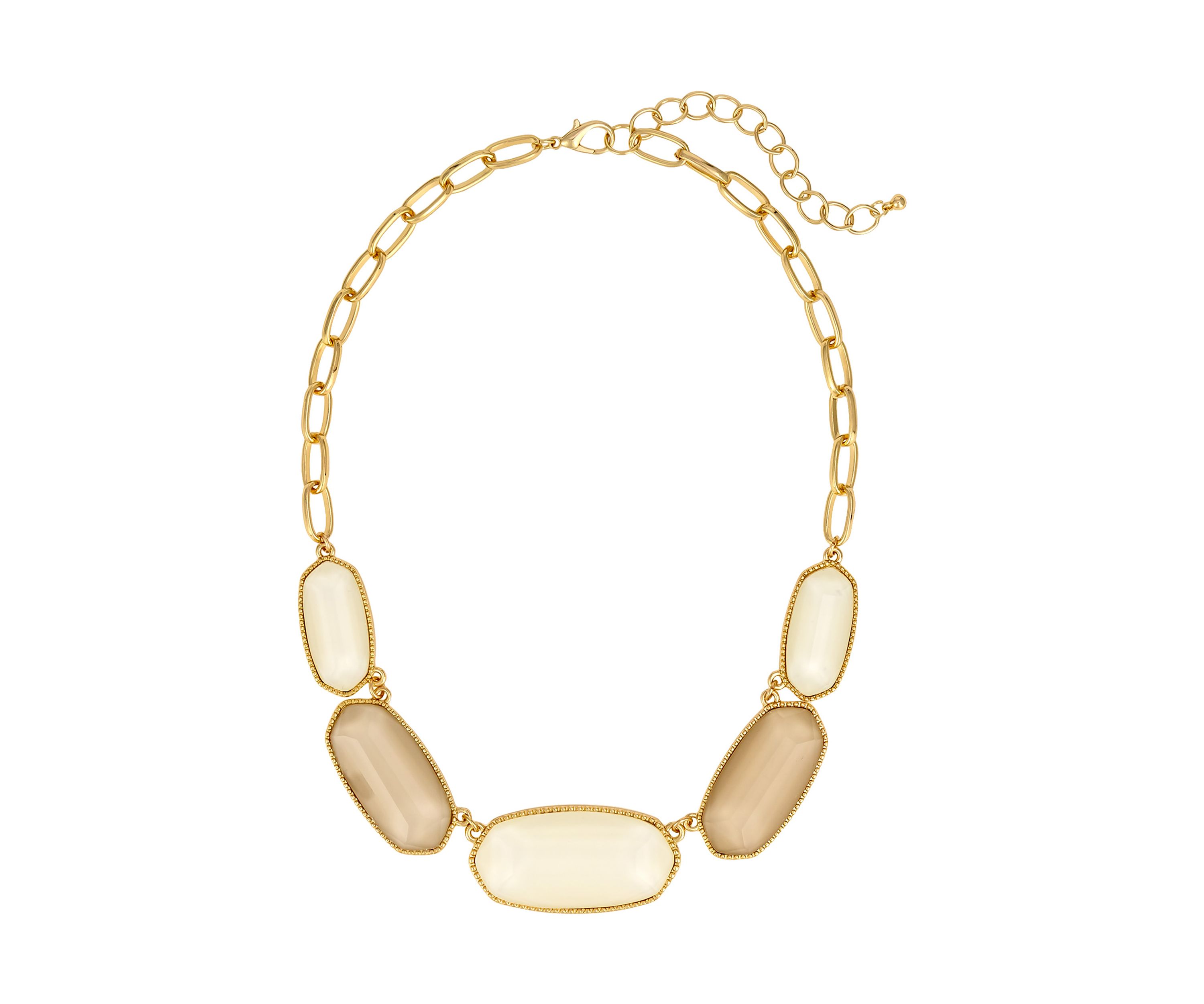 Gold Tone Graduated Hexagon Ivory Stone Frontal Necklace