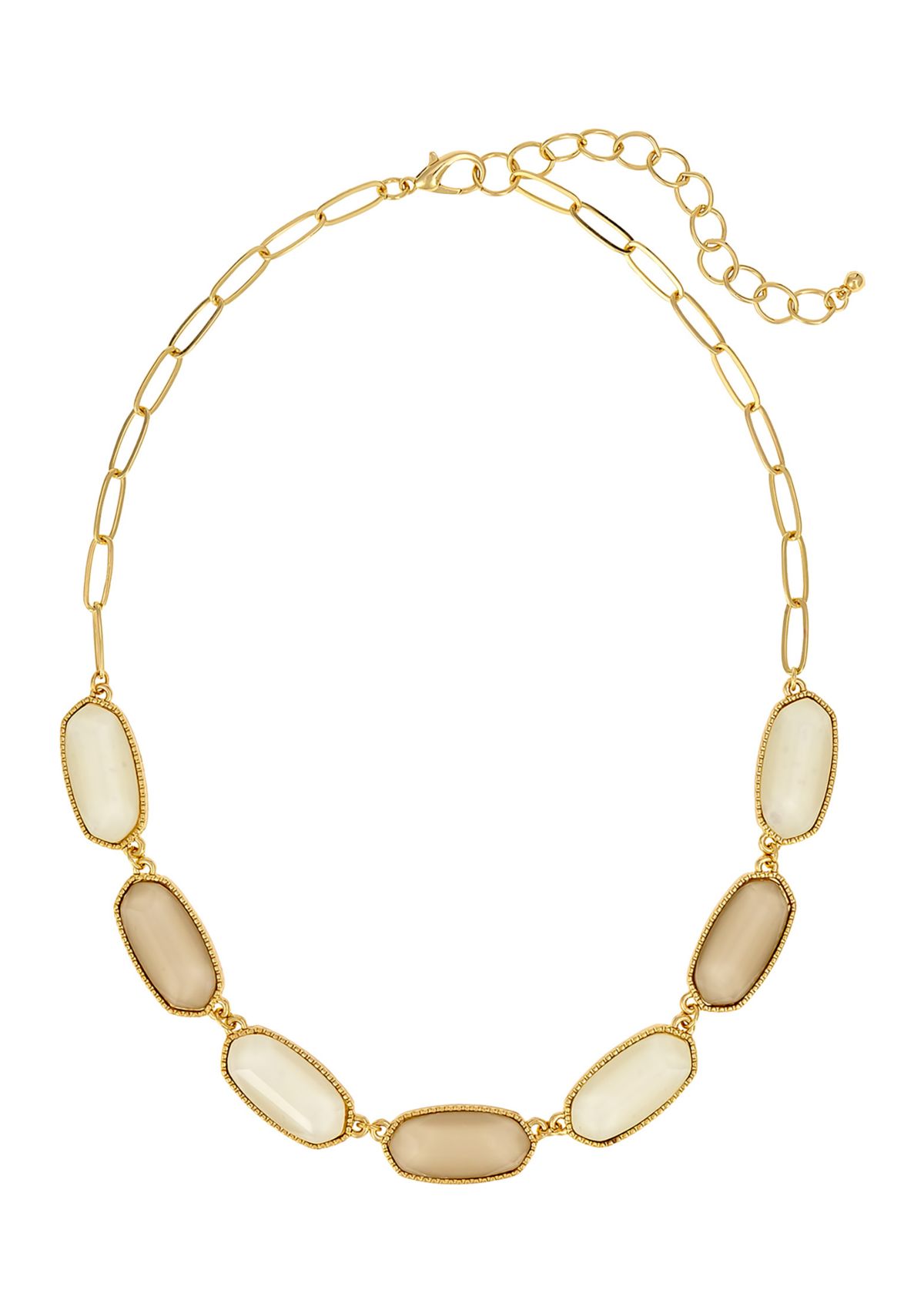 Gold Tone 7 Hexagon Ivory Stone Frontal Necklace