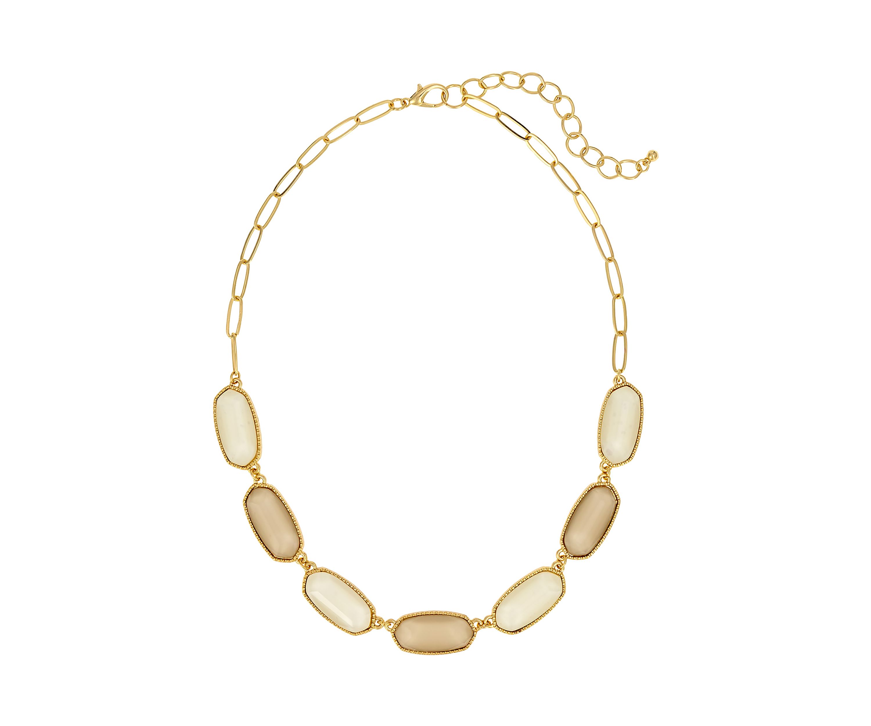 Gold Tone 7 Hexagon Ivory Stone Frontal Necklace