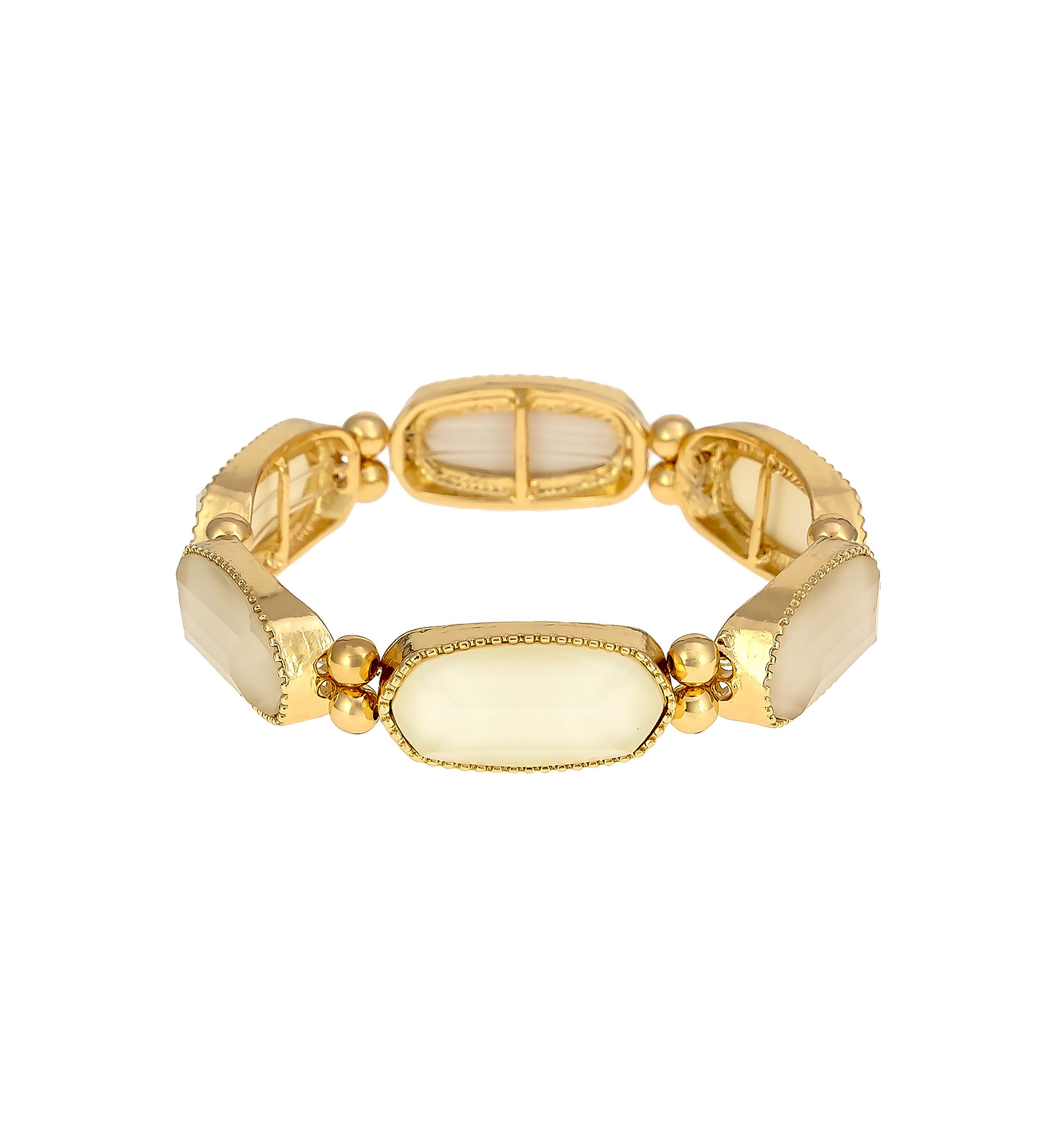 Gold Tone Ivory Hexagon Stone Stretch Bracelet