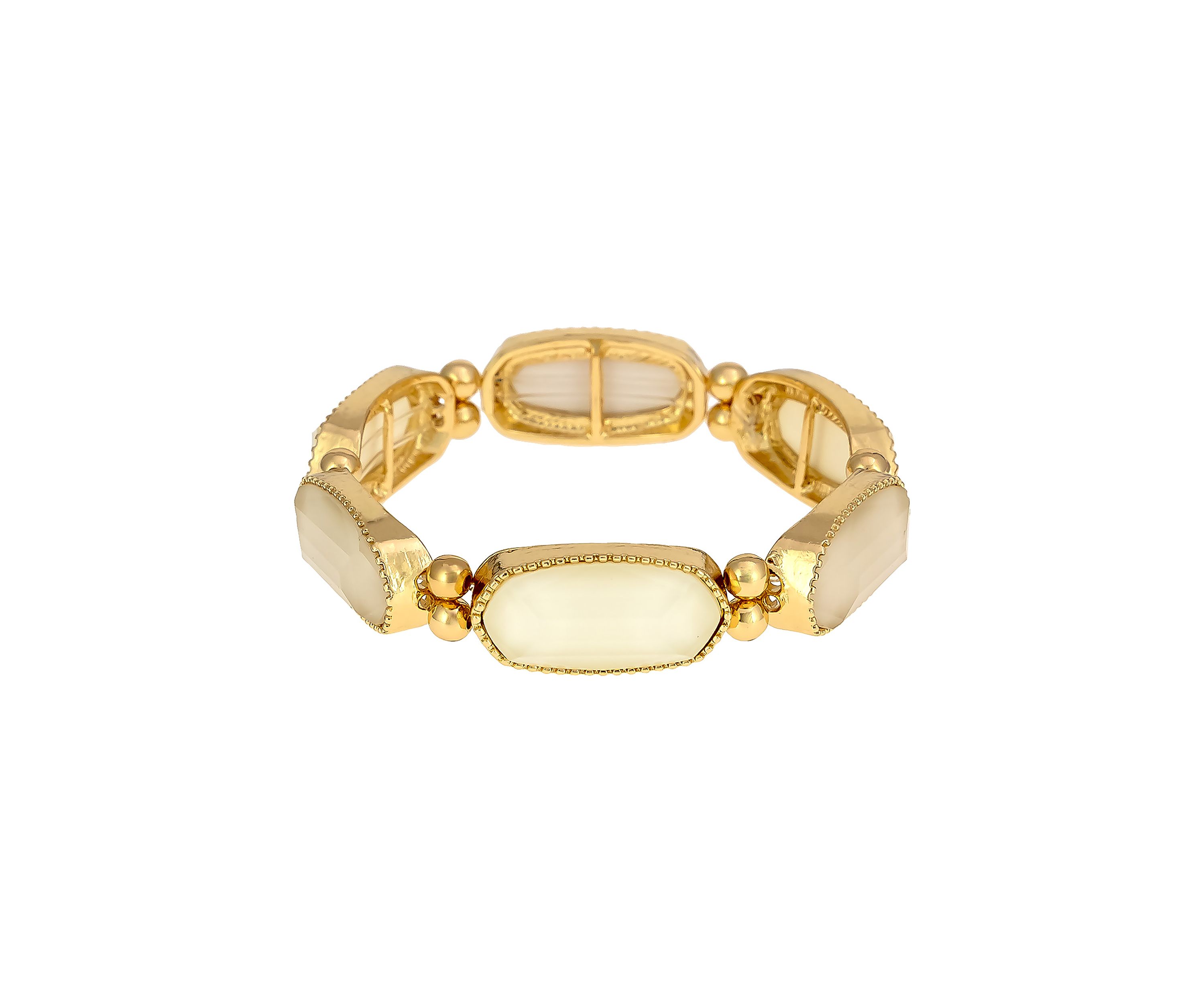 Gold Tone Ivory Hexagon Stone Stretch Bracelet