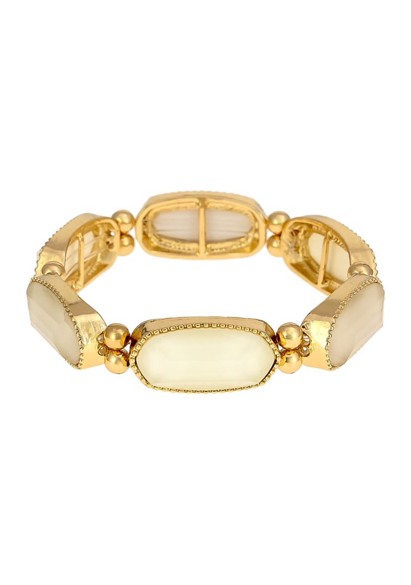Gold Tone Ivory Hexagon Stone Stretch Bracelet