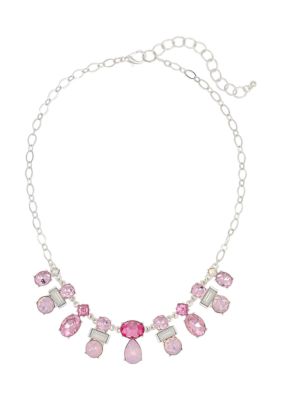 evie  emma SilverTone Multi Pink Stone Frontal Necklace