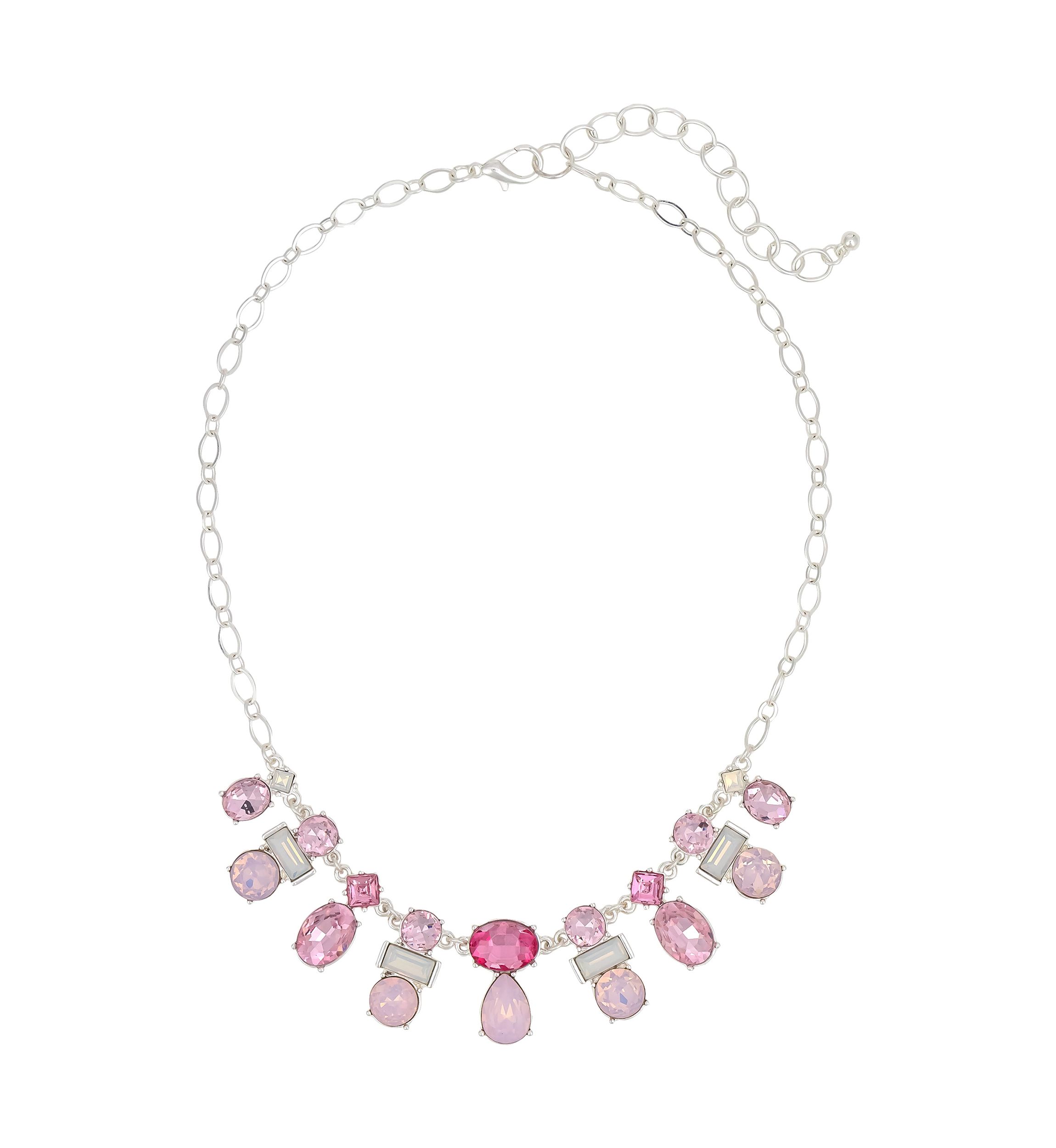 Silver-Tone Multi Pink Stone Frontal Necklace