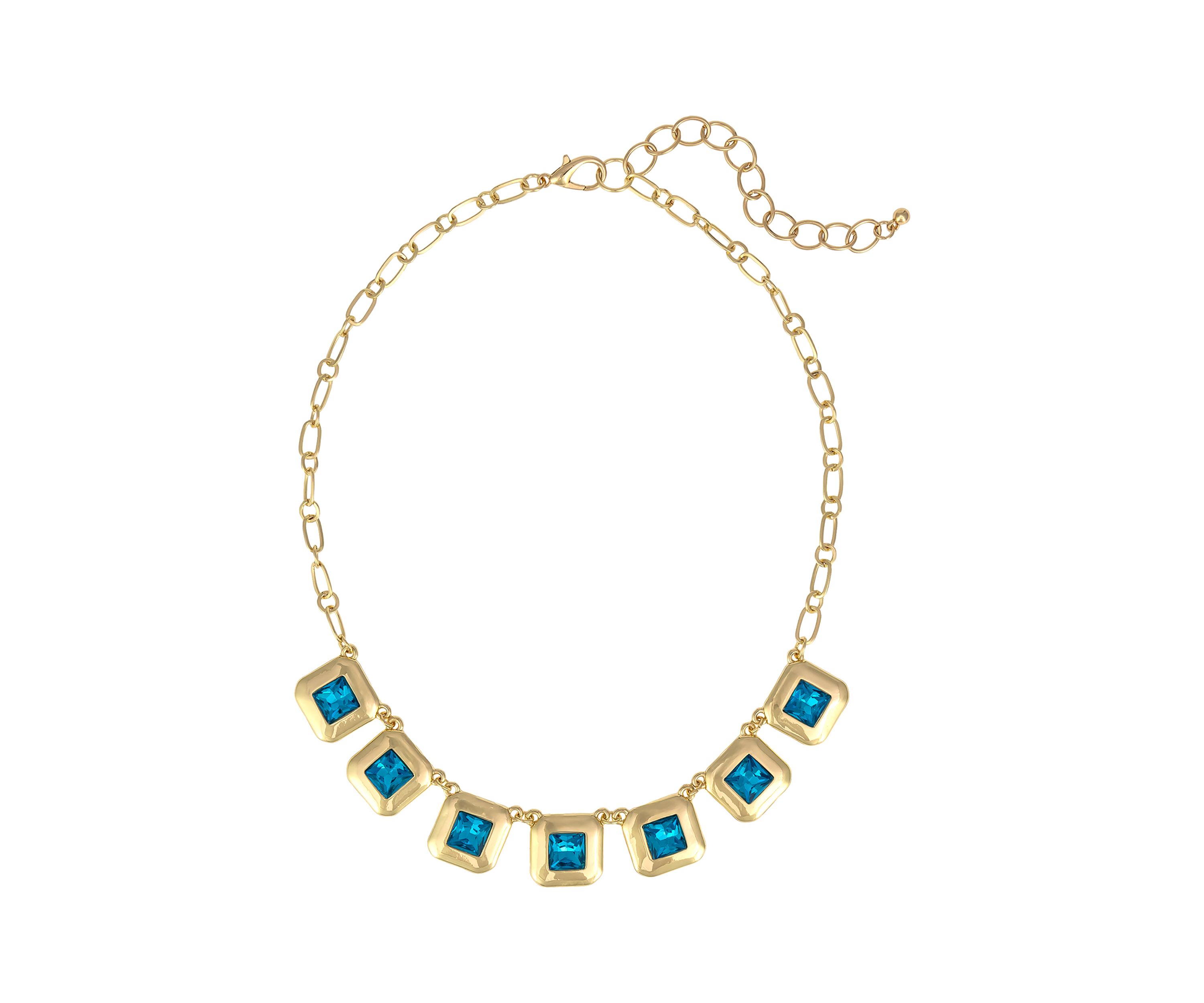 Gold Tone Framed Square Stone Frontal Necklace