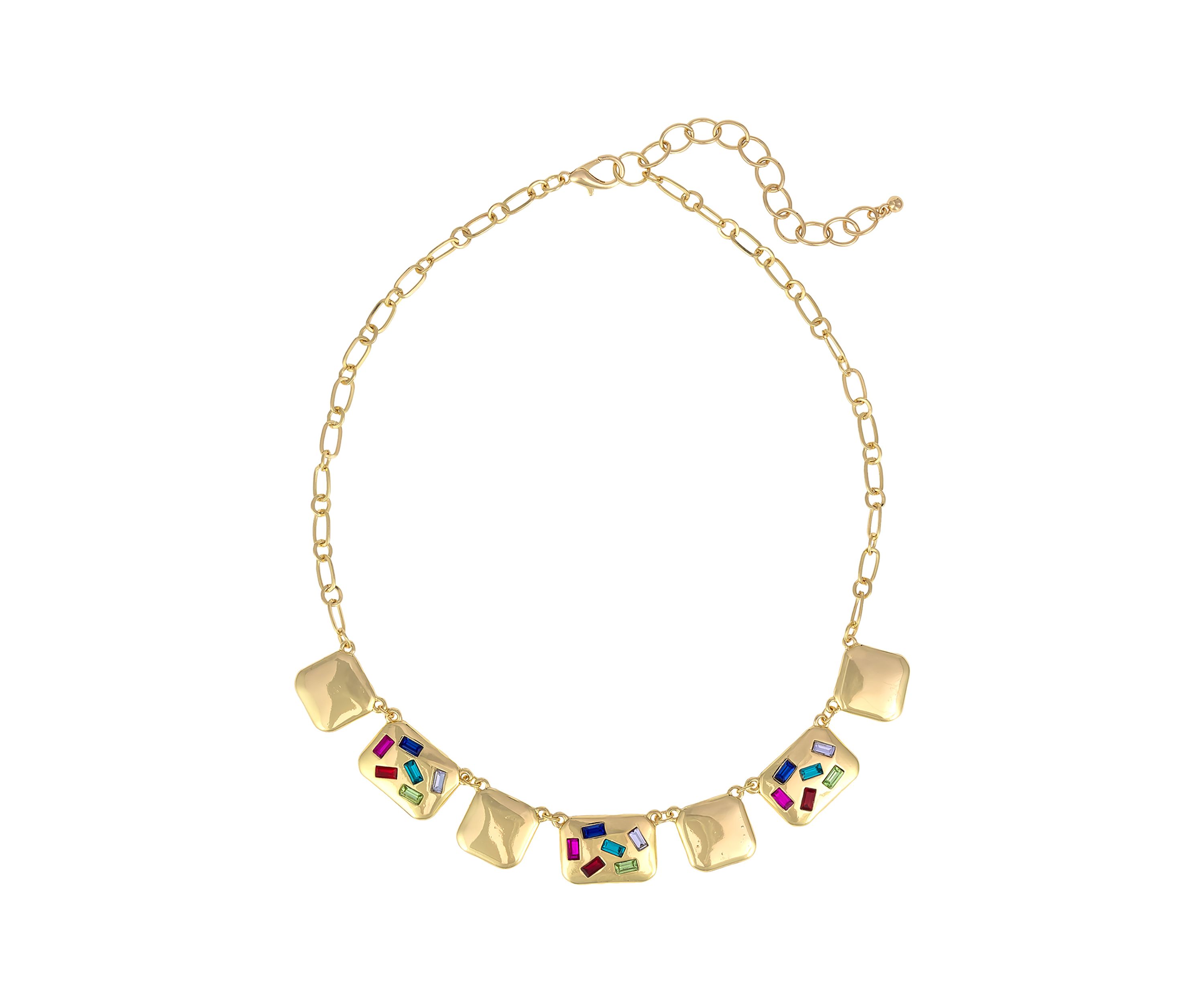 Gold Tone Square and Rectangle Disc Frontal Necklace