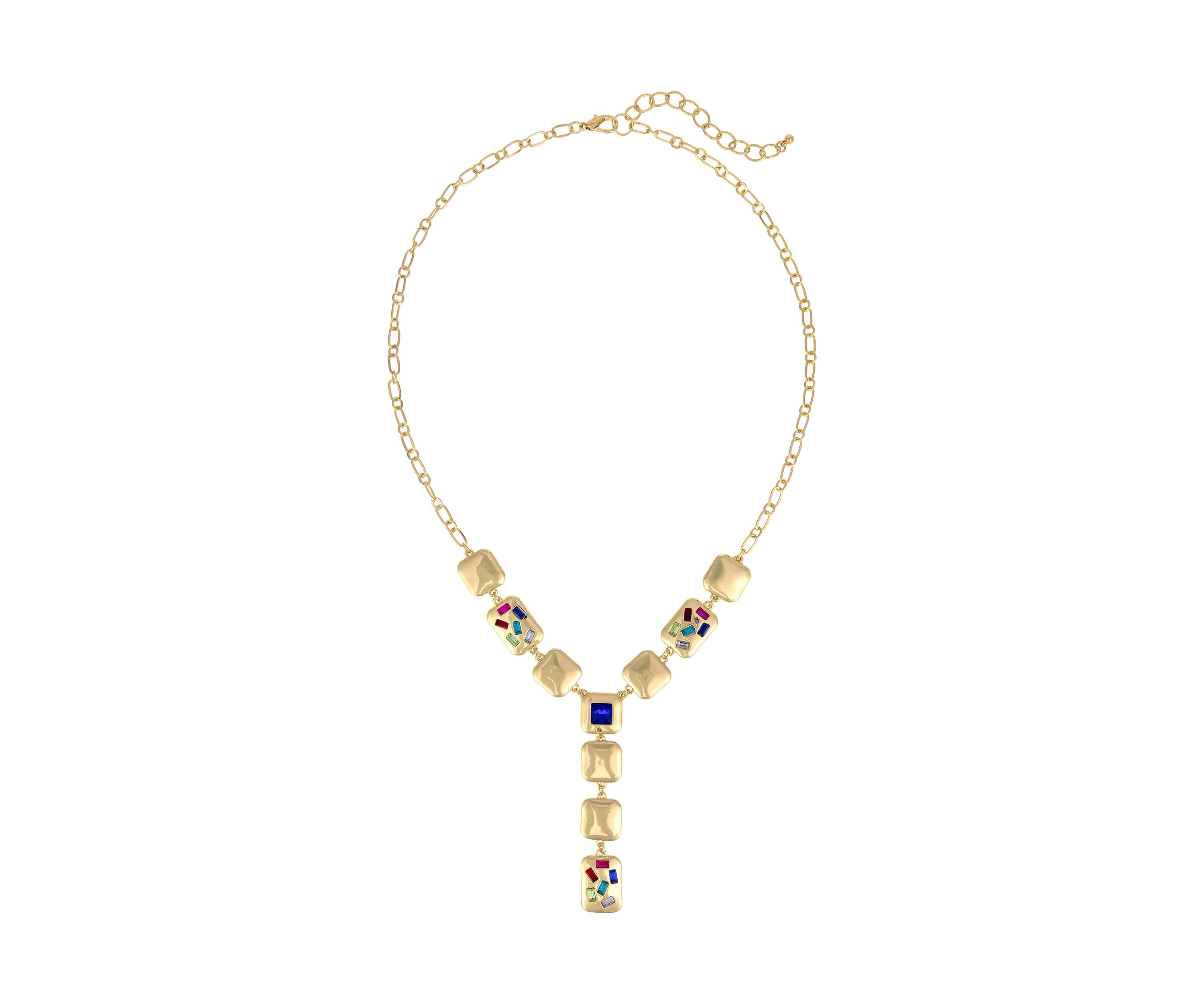 Gold Tone Linked Square Bead  Y Necklace