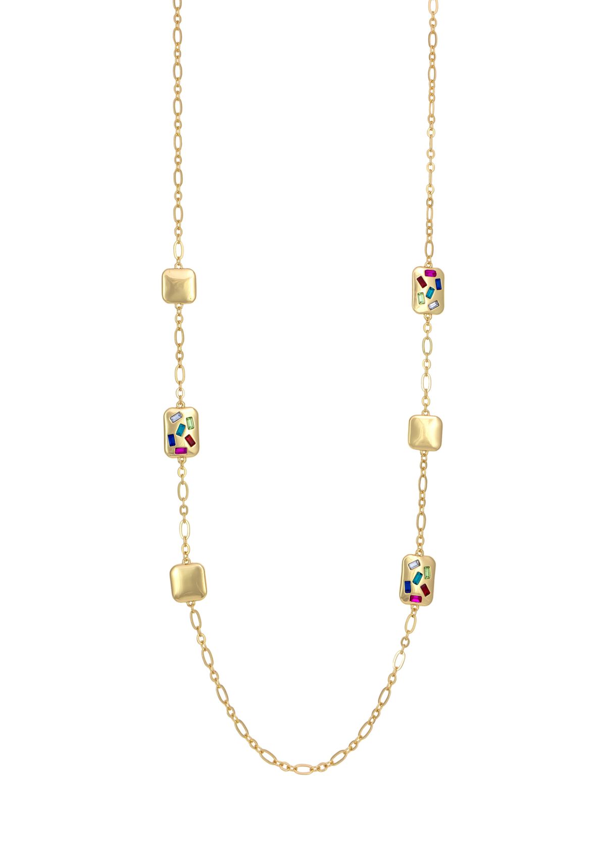 Gold Tone Multi Scattered Stone Station Illusion Necklace