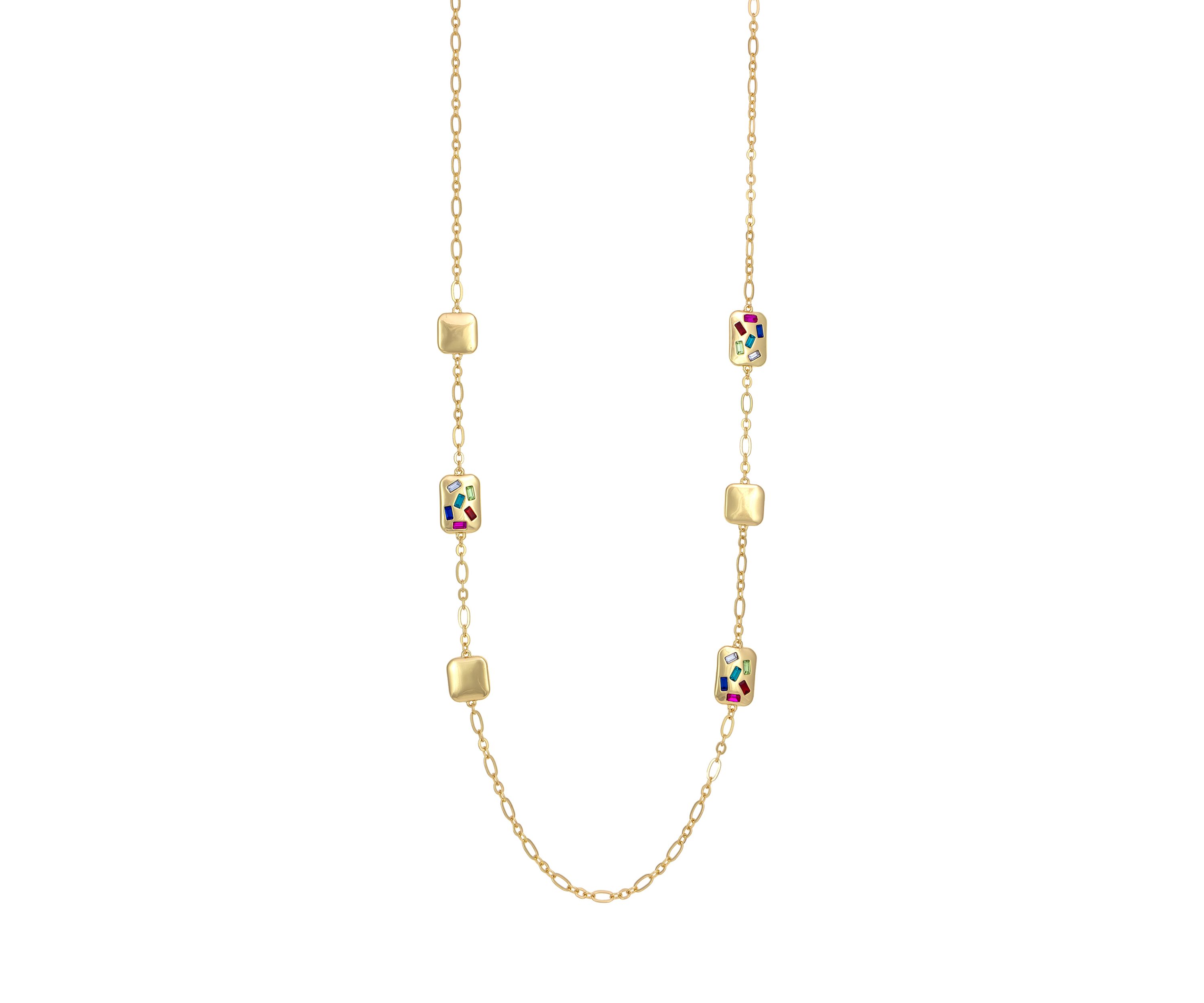 Gold Tone Multi Scattered Stone Station Illusion Necklace