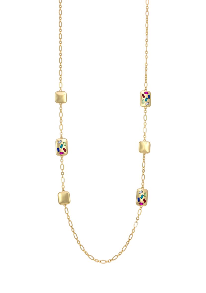 Gold Tone Multi Scattered Stone Station Illusion Necklace