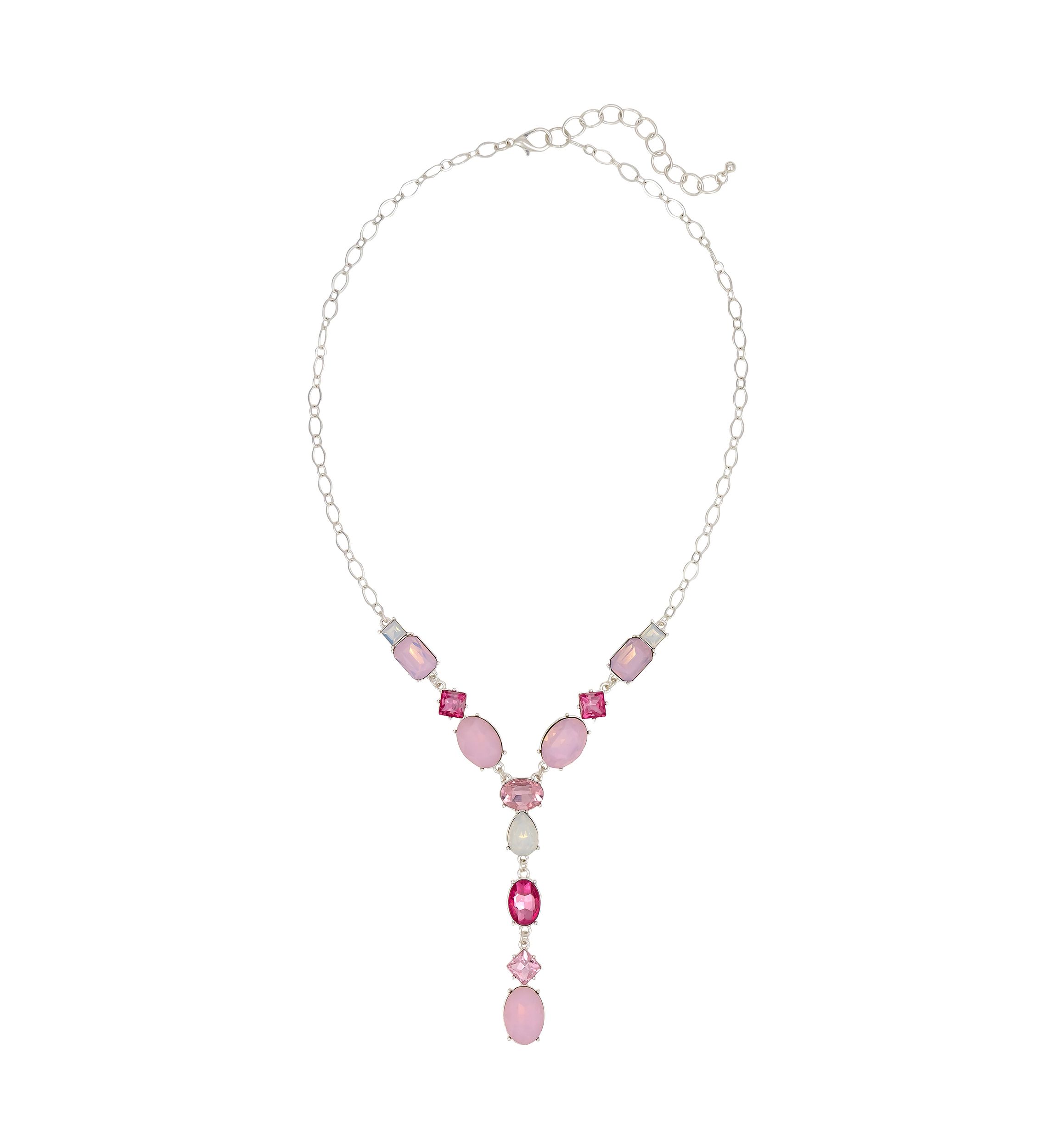 Silver-Tone Multi Pink Stone Y Necklace