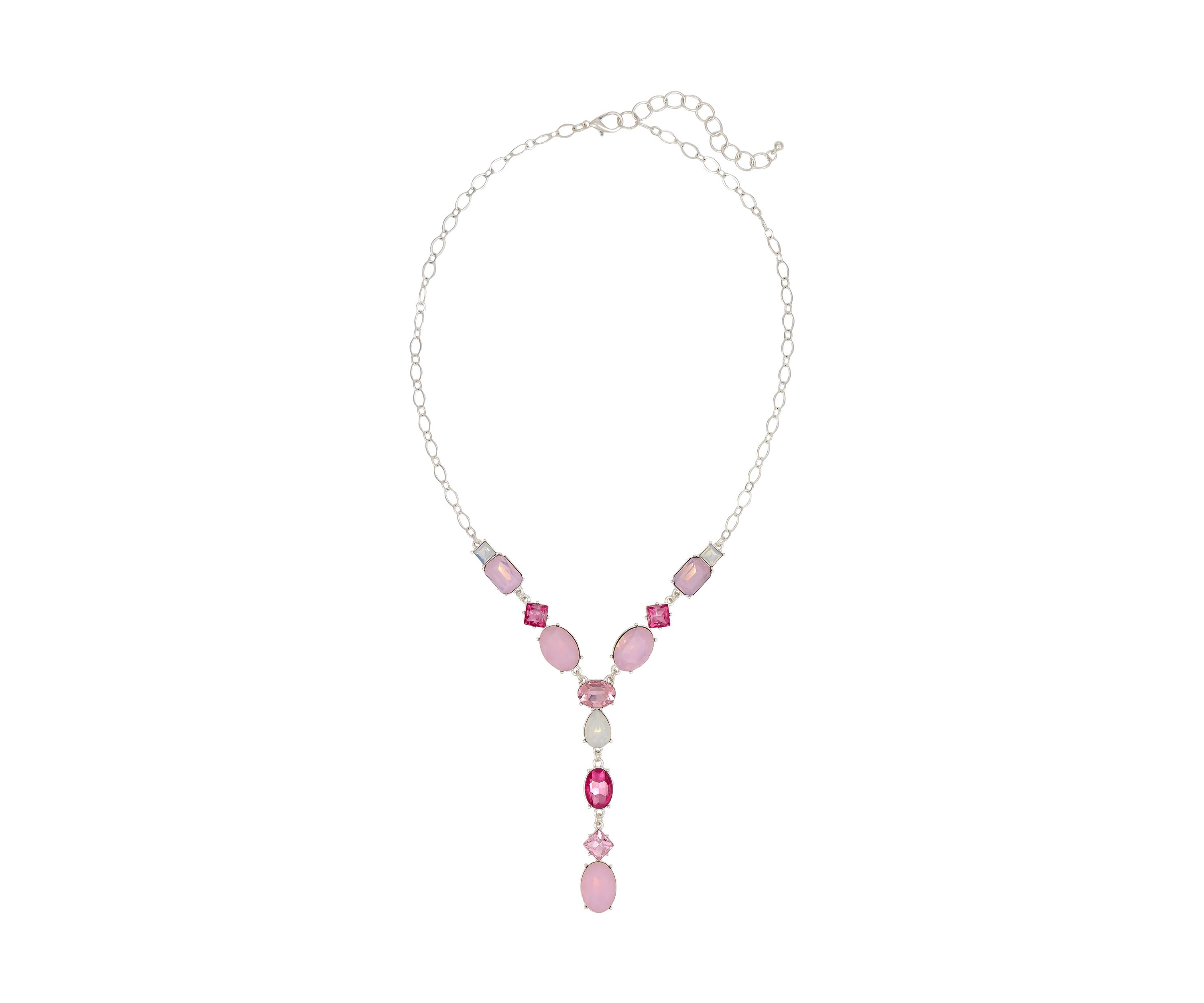 Silver-Tone Multi Pink Stone Y Necklace