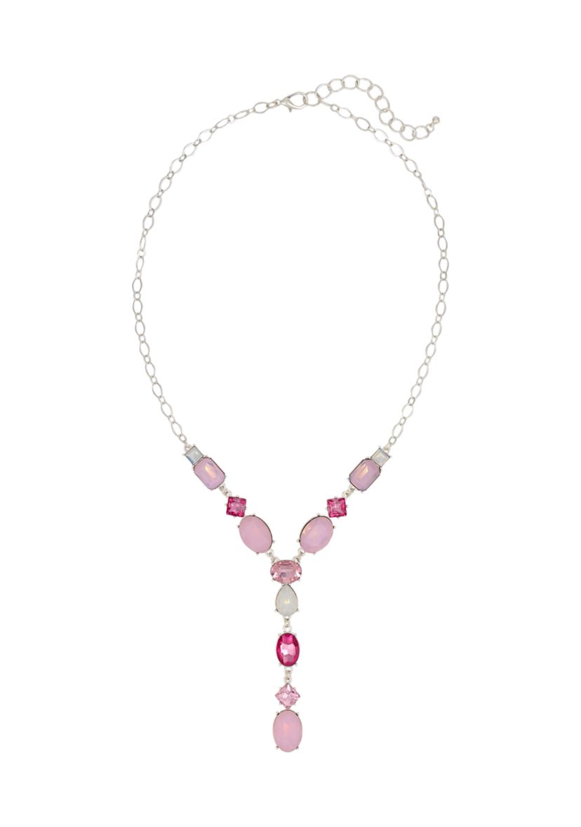 Silver-Tone Multi Pink Stone Y Necklace
