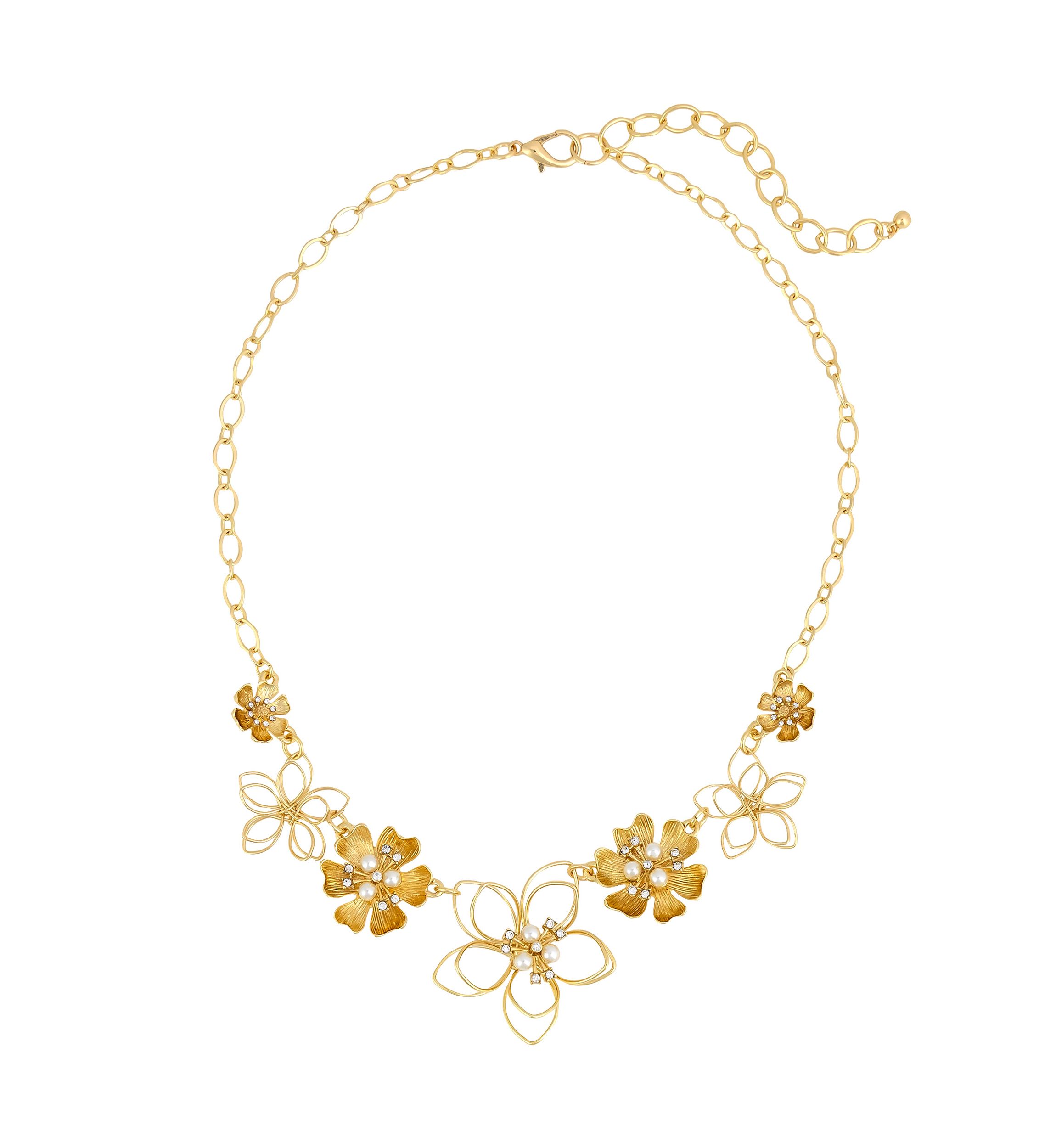 Gold-Tone Open and Casted Flower Frontal Necklace