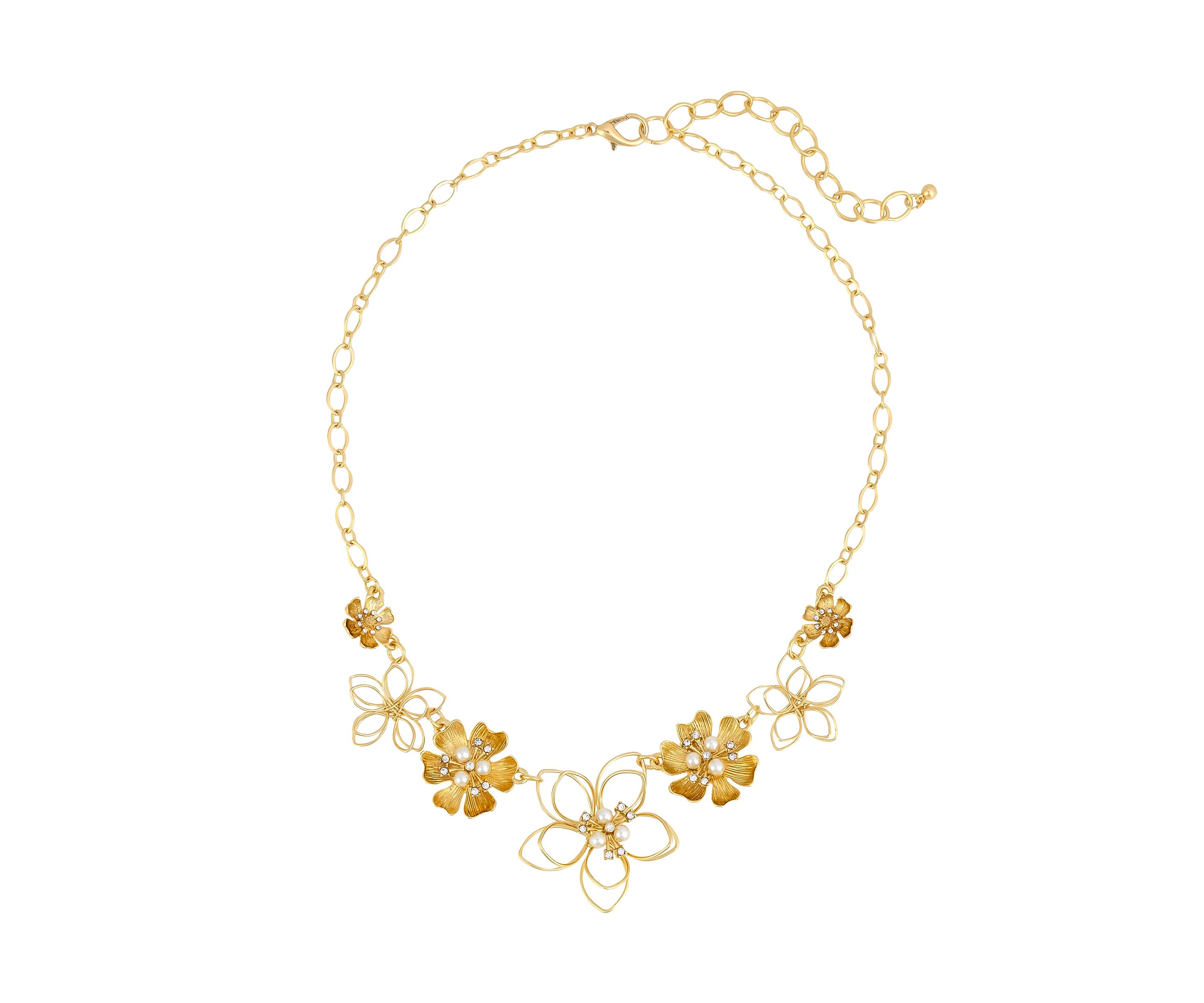 Gold-Tone Open and Casted Flower Frontal Necklace