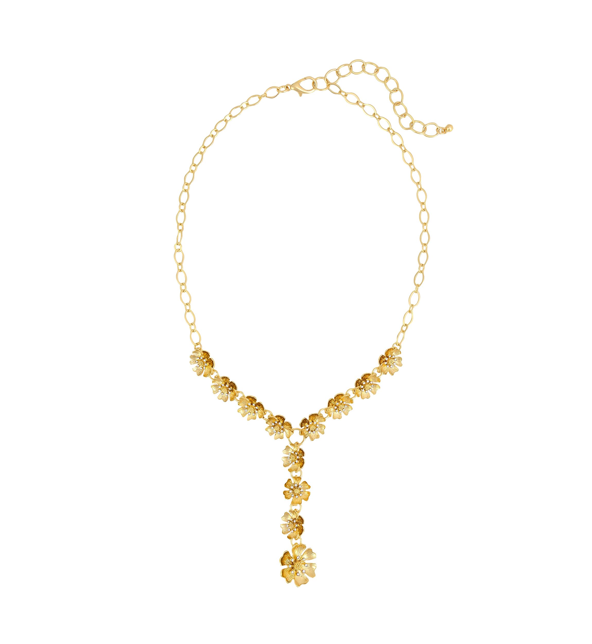 Gold-Tone Casted Flower Y Necklace